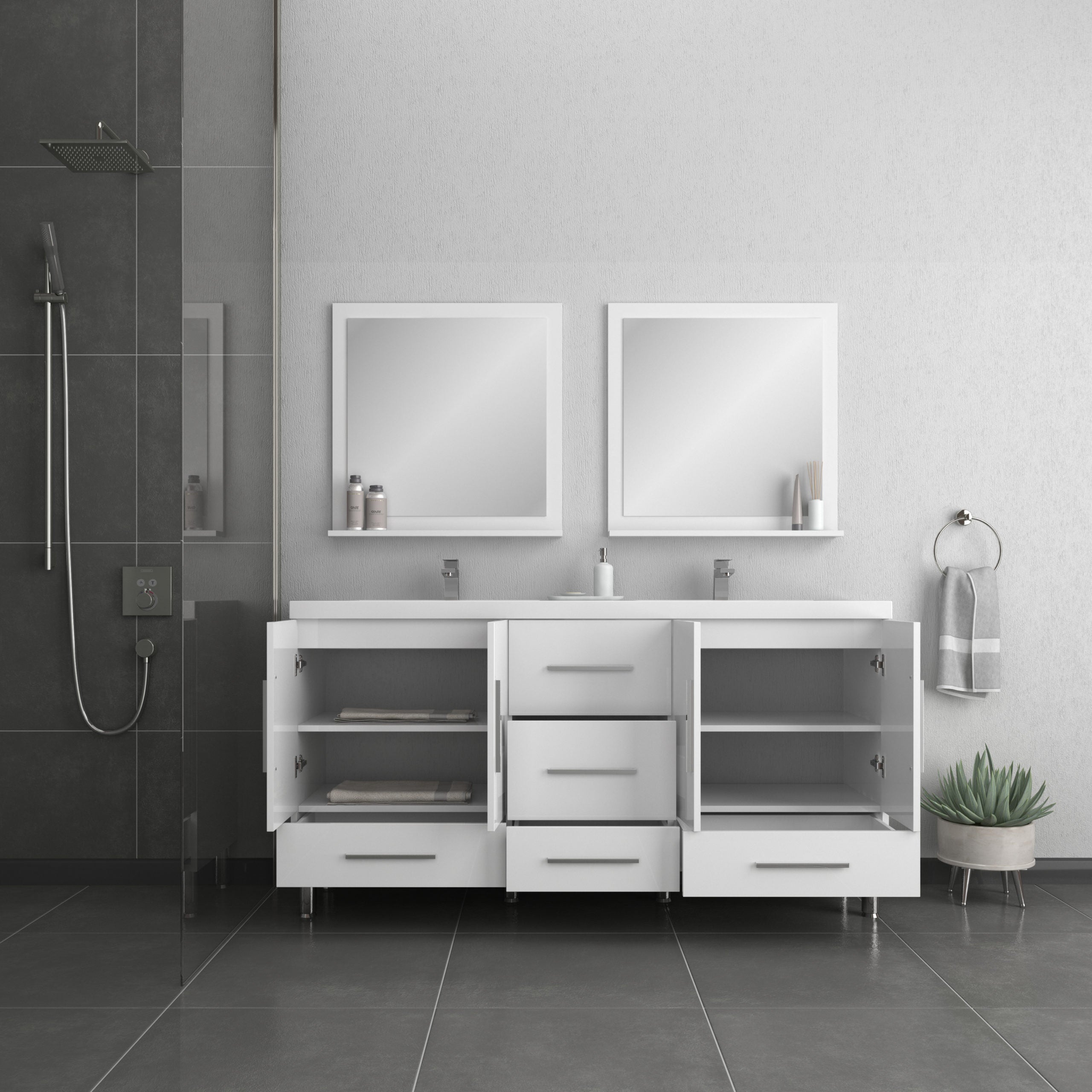Ripley 72 Black Double Modern Bathroom Vanity with Acrylic Sink