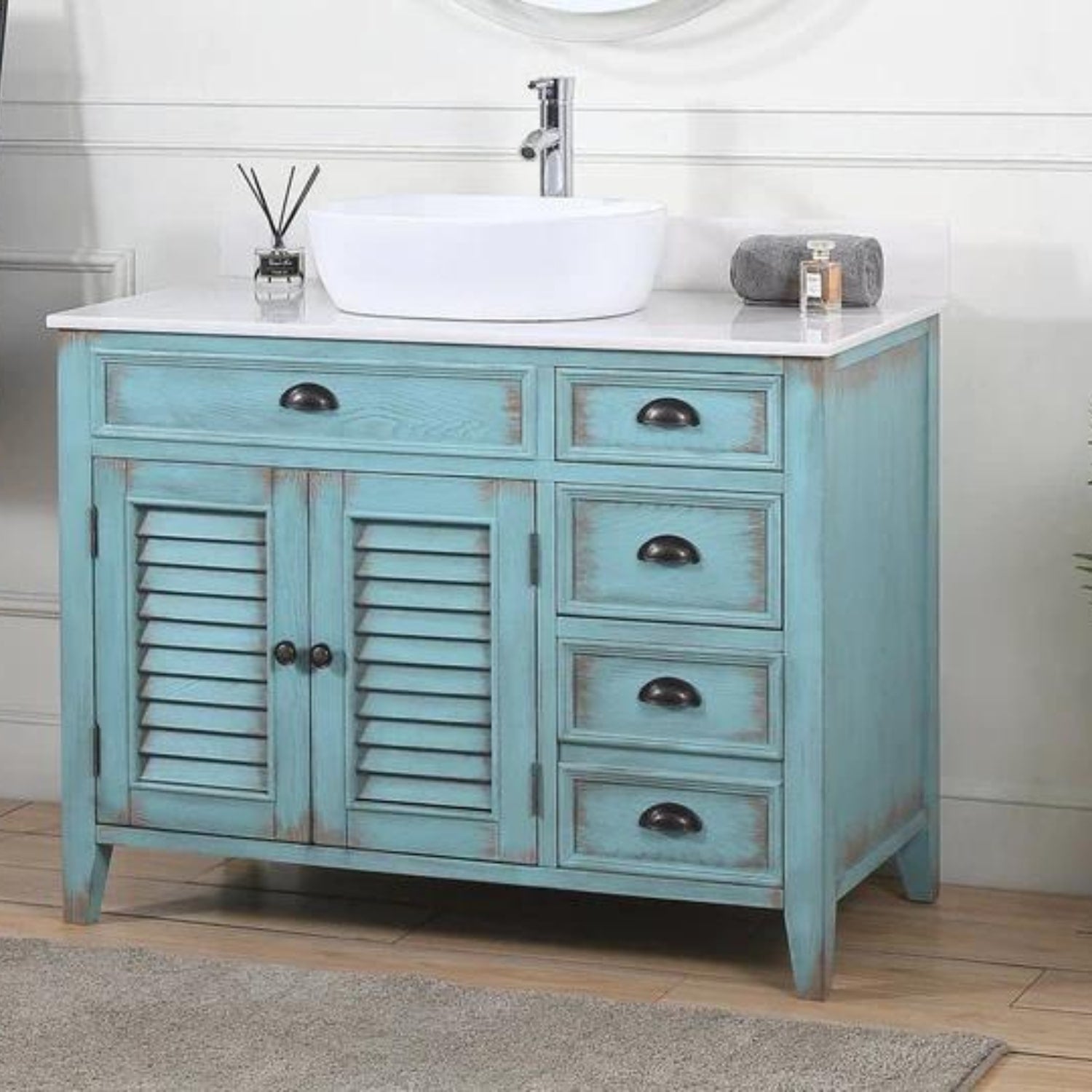 Abbeville 42" Distressed Light Blue Vanity - Traditional Bathroom Vanity