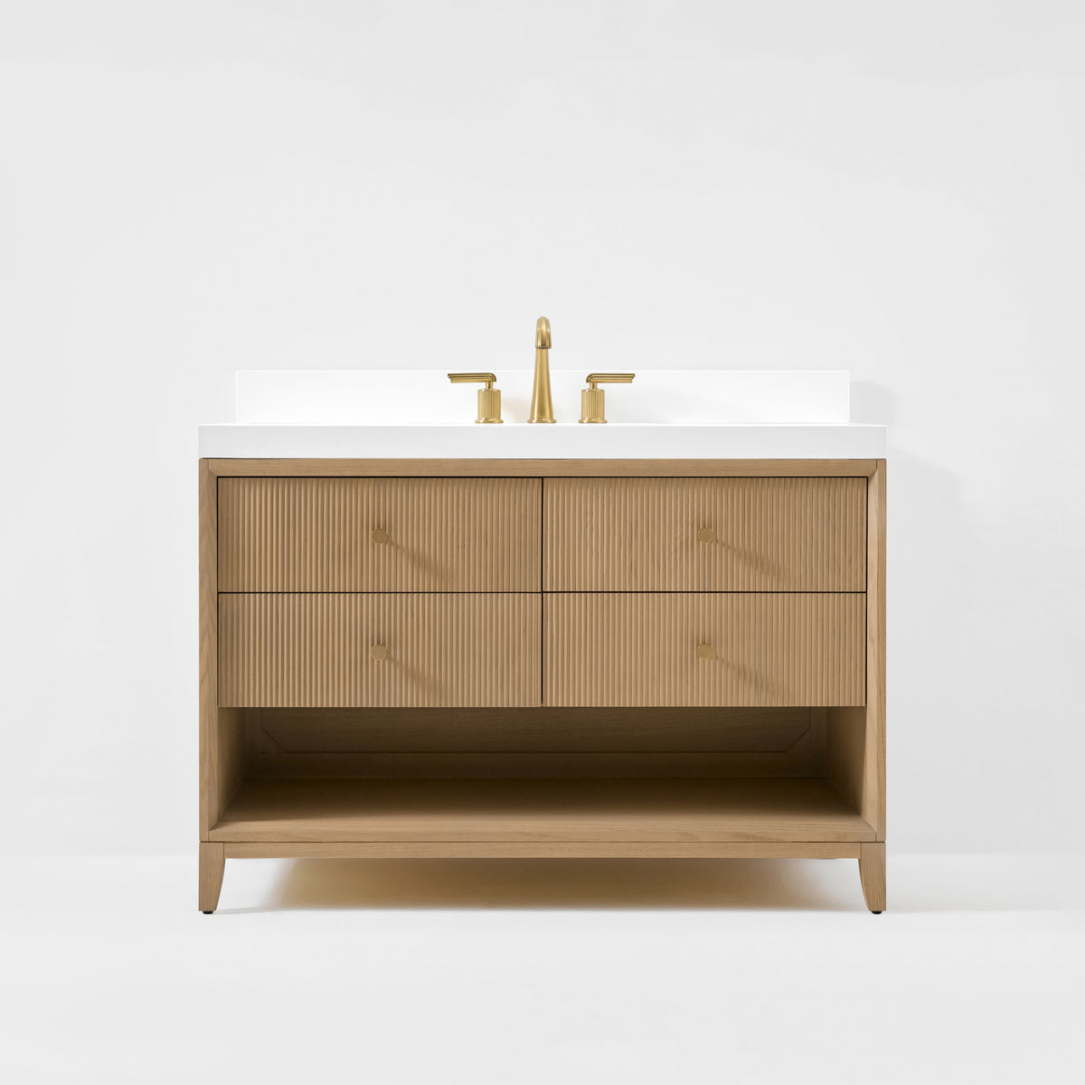 Momo 48-inch Oak vanity with Alpine White Quartz top - front hero