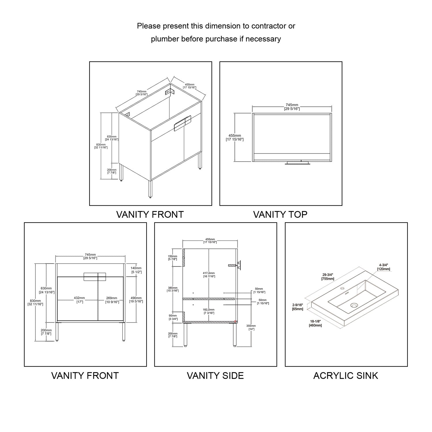 Bari 30″ Vanity with Ceramic Sink- Modern Bathroom Vanity