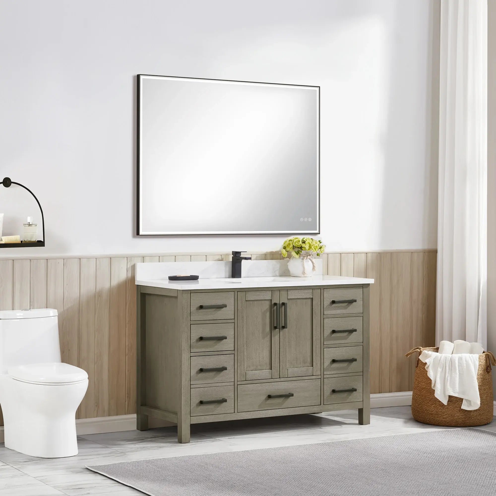 Basel 48" Bathroom Vanity with Calacatta White Artificial Stone Top