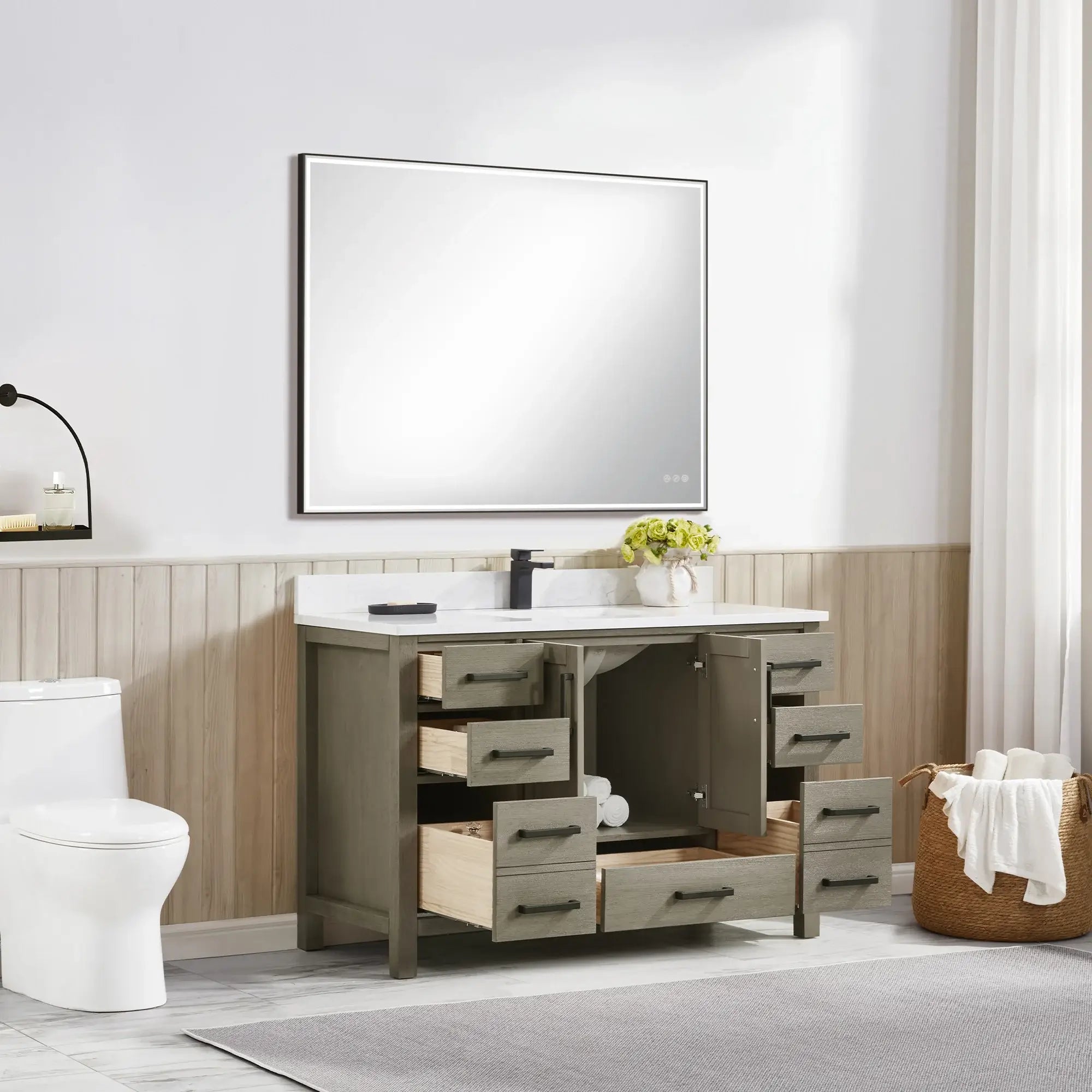 Basel 48" Bathroom Vanity with Calacatta White Artificial Stone Top