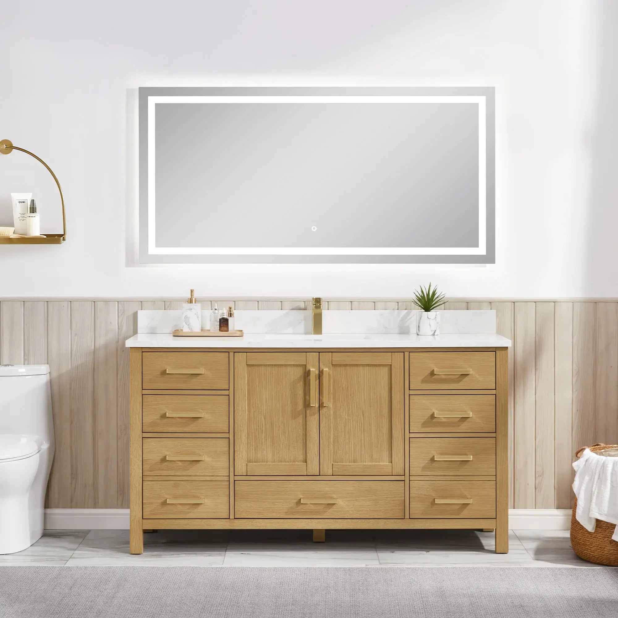 Basel 60" Bathroom Vanity with Calacatta White Artificial Stone Top