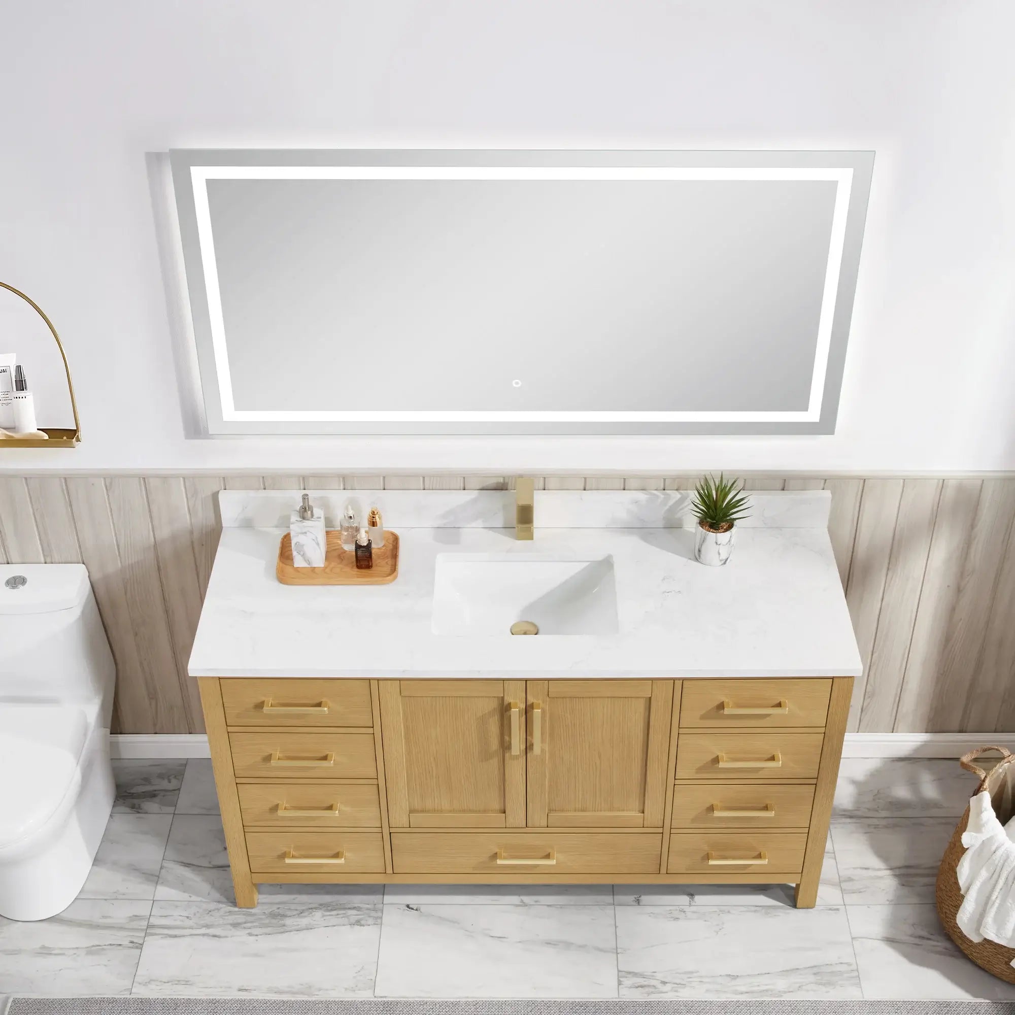Basel 60" Bathroom Vanity with Calacatta White Artificial Stone Top