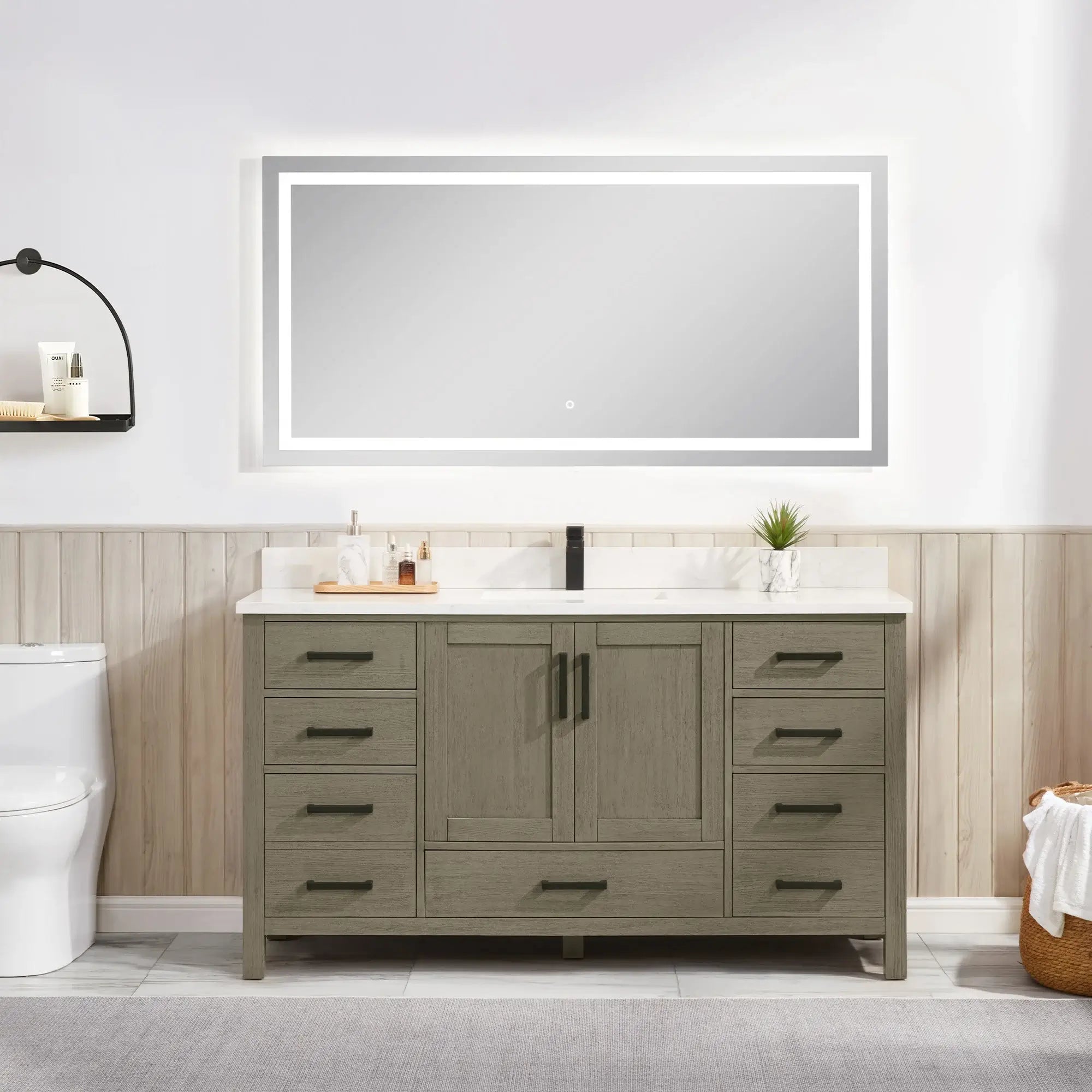 Basel 60" Bathroom Vanity with Calacatta White Artificial Stone Top