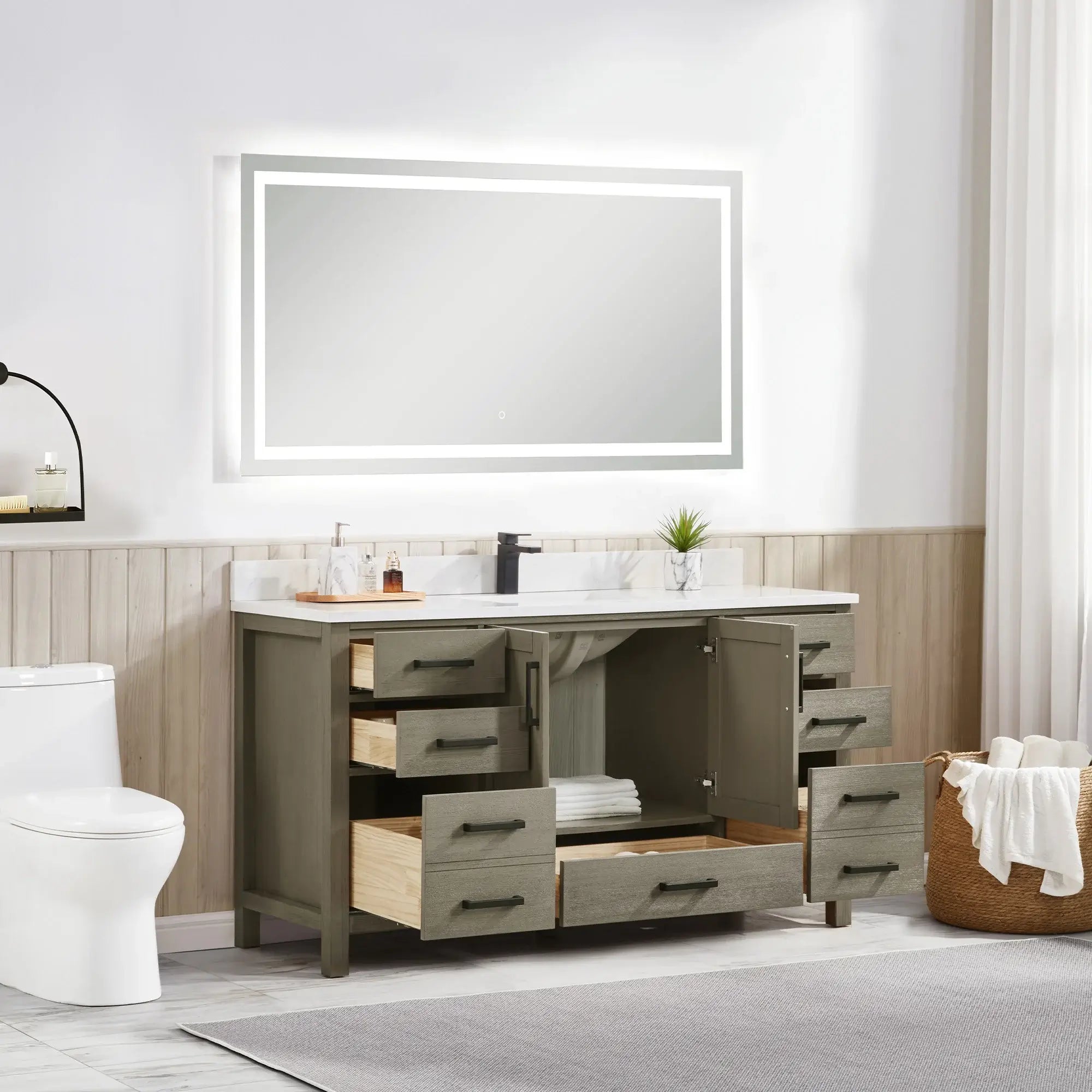 Basel 60" Bathroom Vanity with Calacatta White Artificial Stone Top