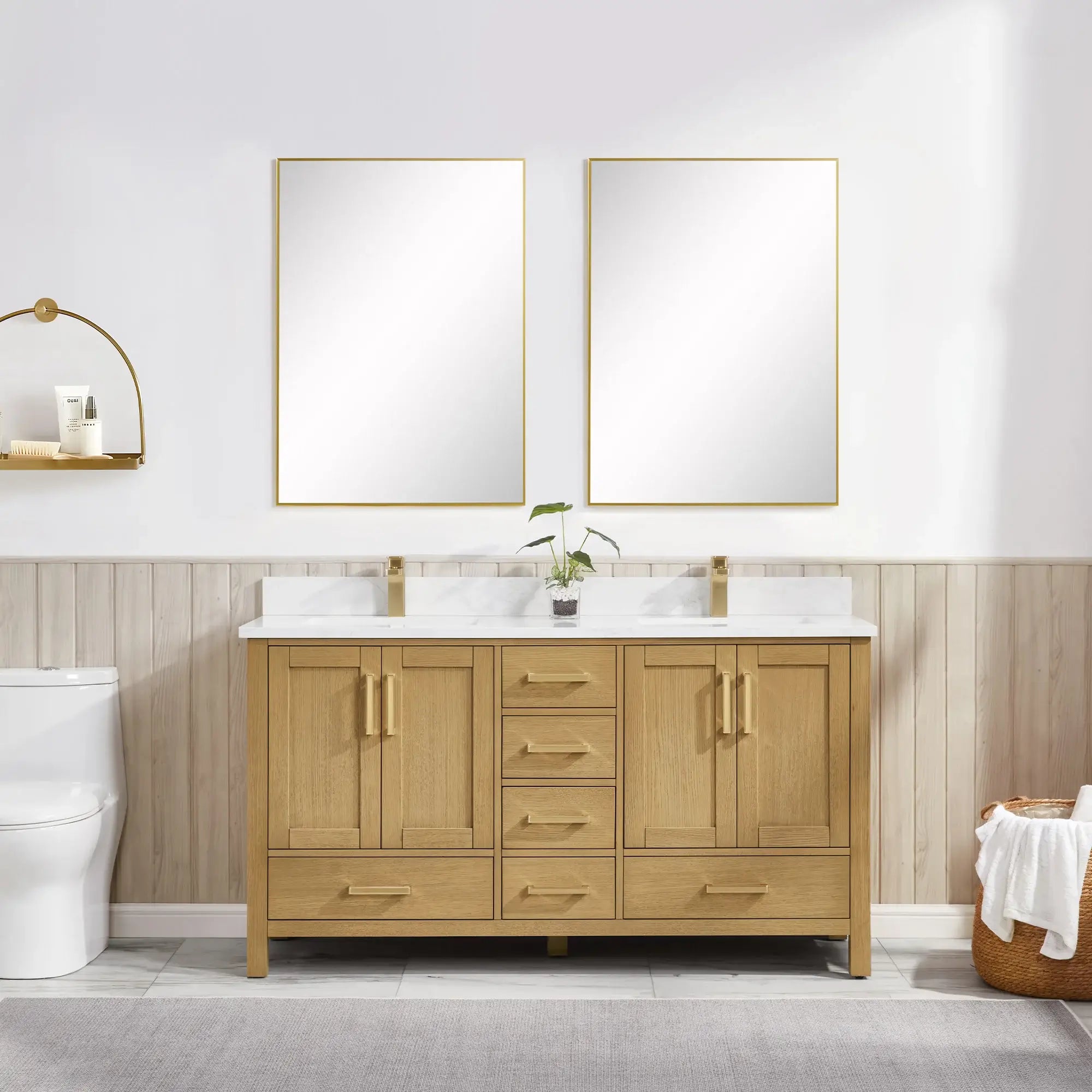Basel 60" Bathroom Vanity with Calacatta White Artificial Stone Top