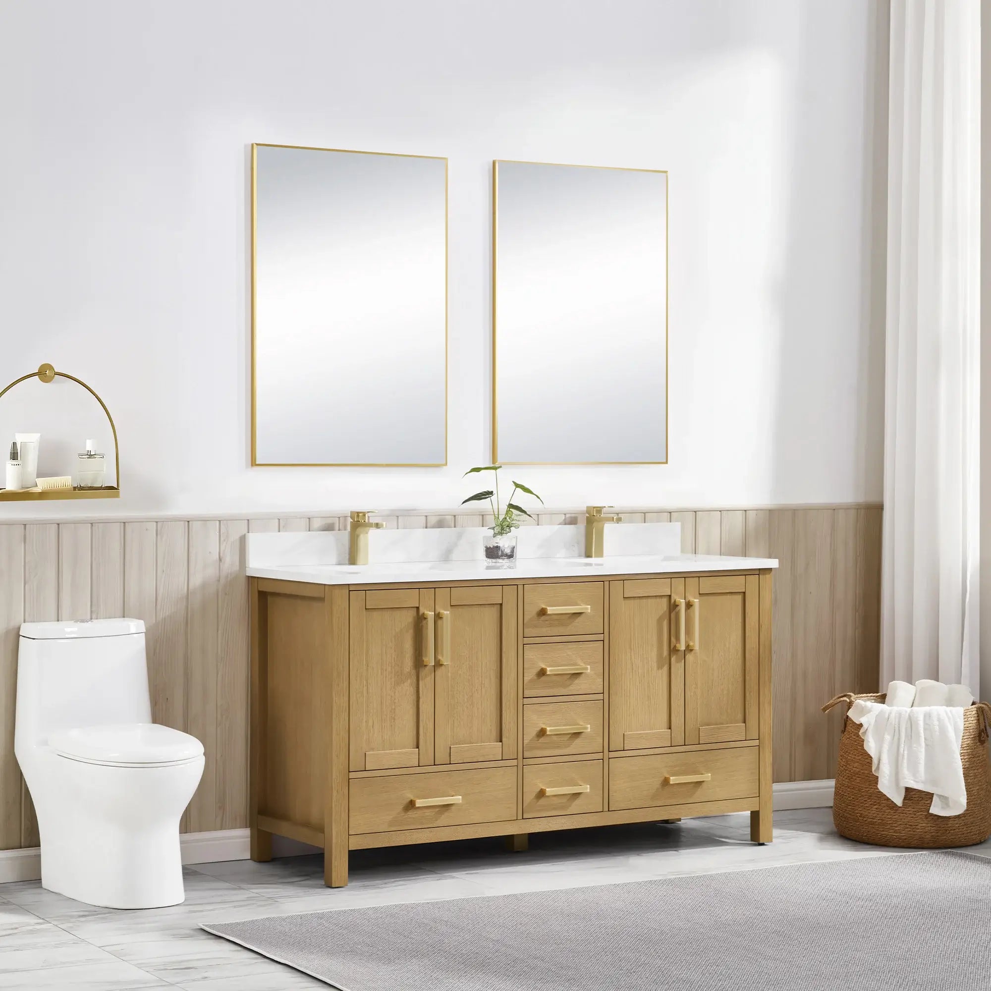 Basel 60" Bathroom Vanity with Calacatta White Artificial Stone Top