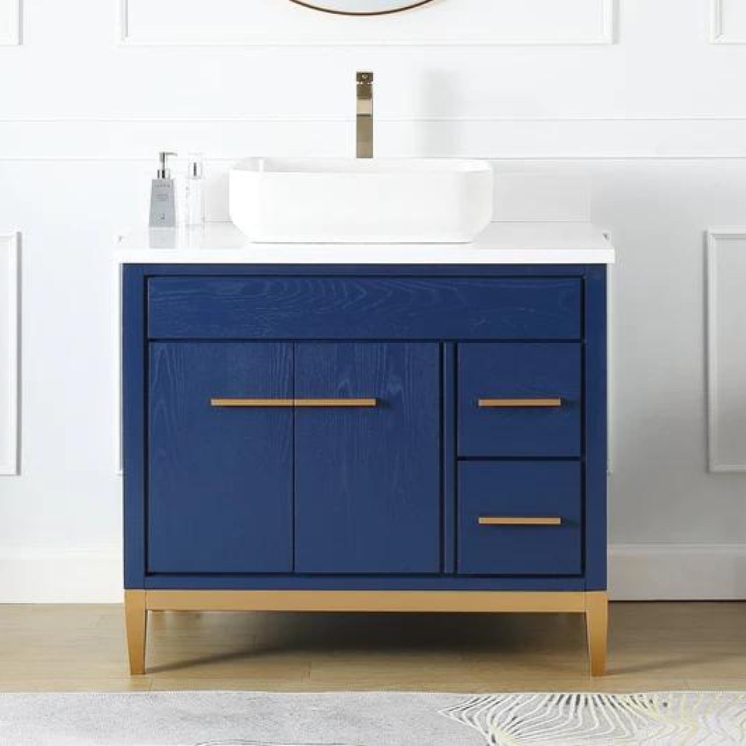 Beatrice 36" Navy Vanity with White Quartz Top - Contemporary Bathroom Vanity