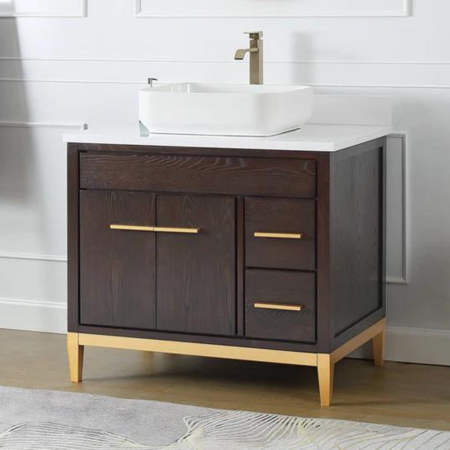 Beatrice 36" Espresso Vanity with White Quartz Top - Contemporary Bathroom Vanity