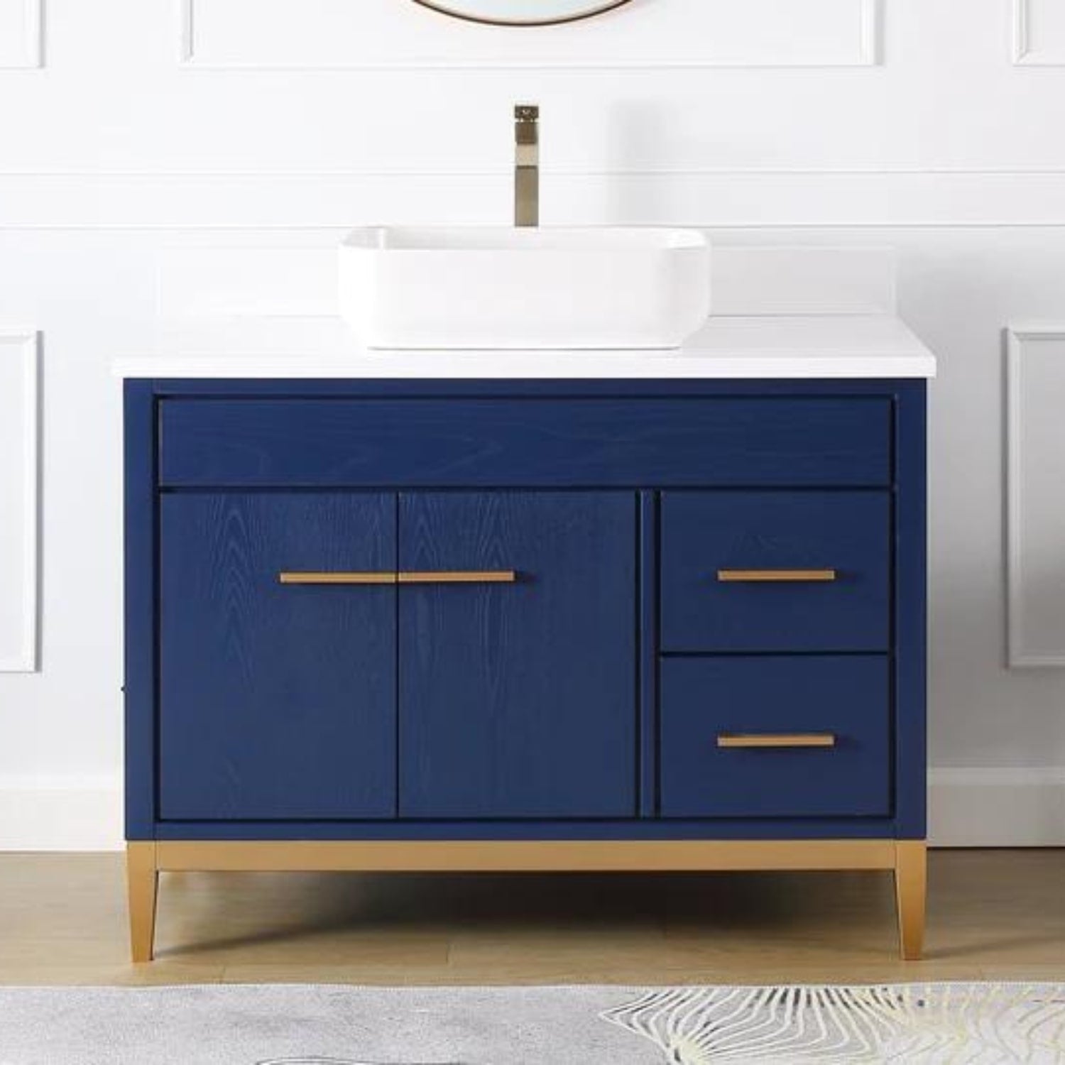 Beatrice 42" Navy Bathroom Vanity with White Quartz Top - Contemporary Bathroom Vanity