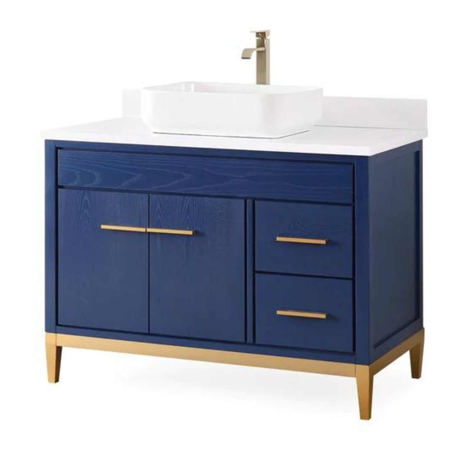 Beatrice 42" Navy Bathroom Vanity with White Quartz Top - Contemporary Bathroom Vanity