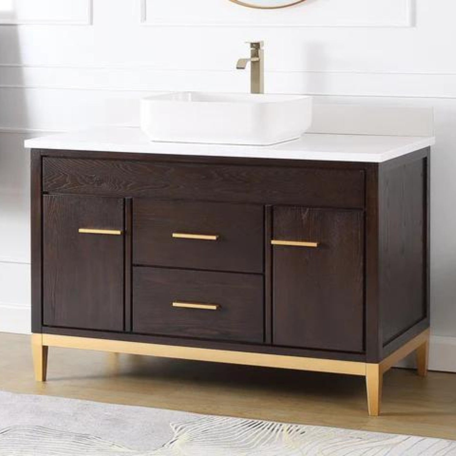 Beatrice 48" Bathroom Vanity with White Quartz Top - Contemporary Bathroom Vanity