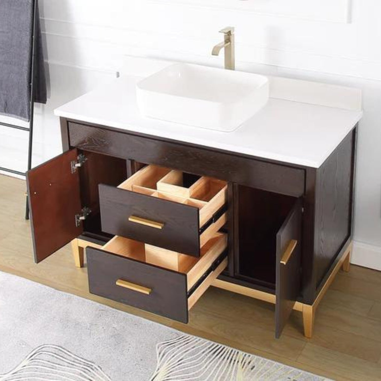 Beatrice 48" Bathroom Vanity with White Quartz Top - Contemporary Bathroom Vanity