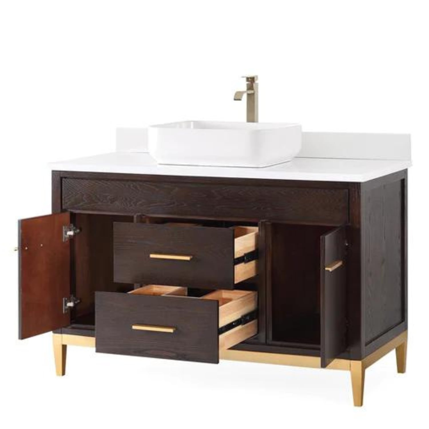Beatrice 48" Bathroom Vanity Espresso with White Quartz Top - Contemporary Bathroom Vanity