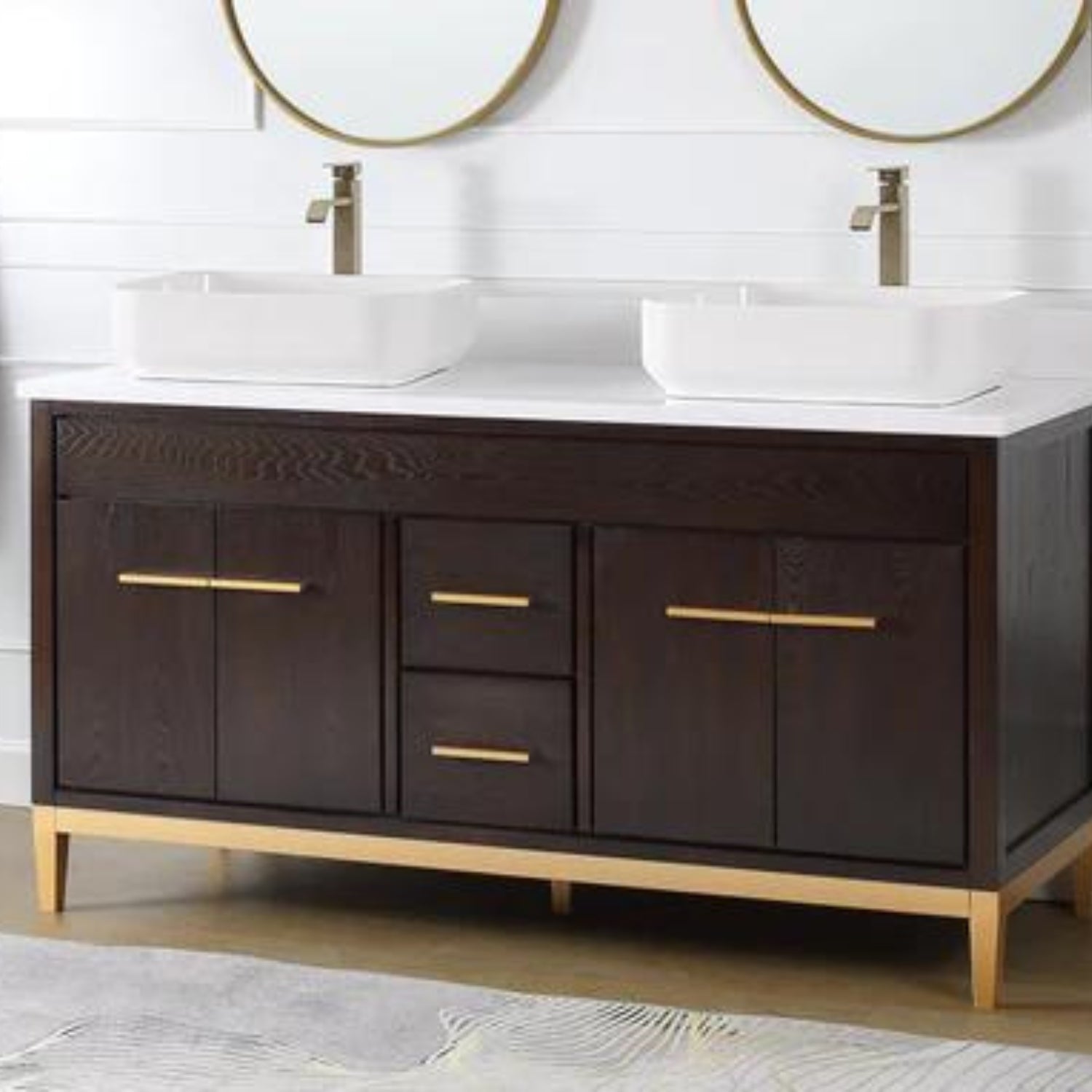 Beatrice 60" Double Bathroom Vanity with White Quartz Top - Contemporary Bathroom Vanity