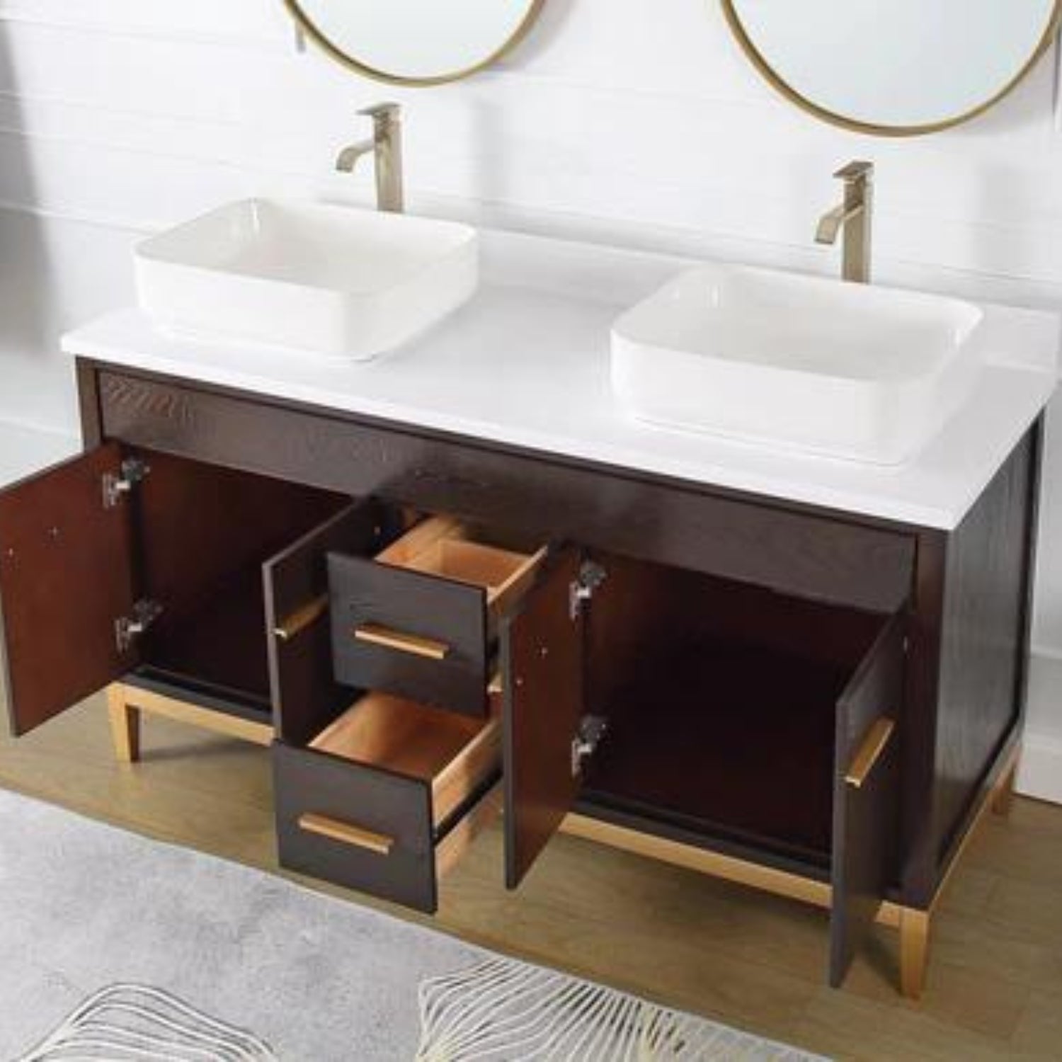 Beatrice 60" Double Bathroom Vanity with White Quartz Top - Contemporary Bathroom Vanity