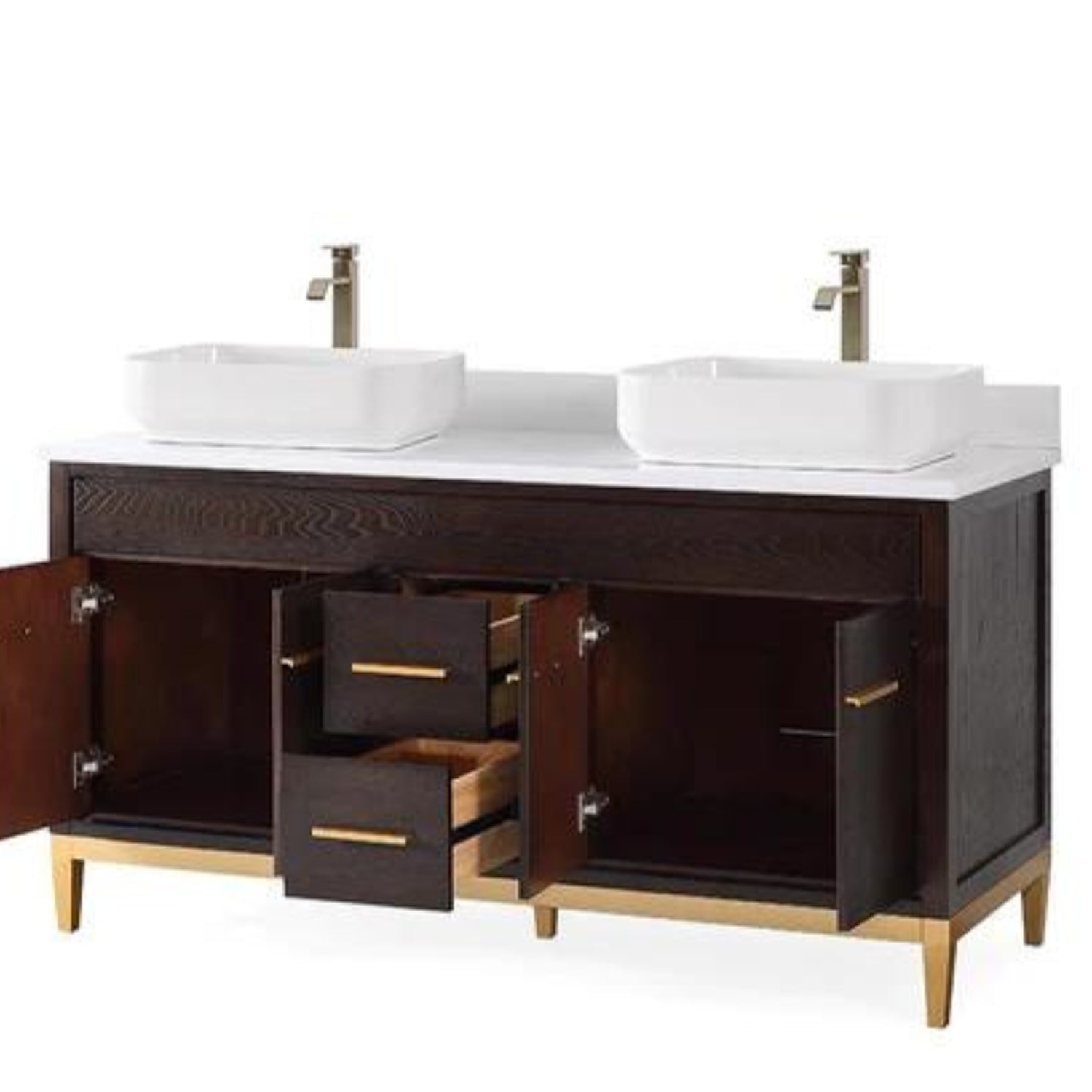 Beatrice 60" Double Bathroom Vanity with White Quartz Top - Contemporary Bathroom Vanity