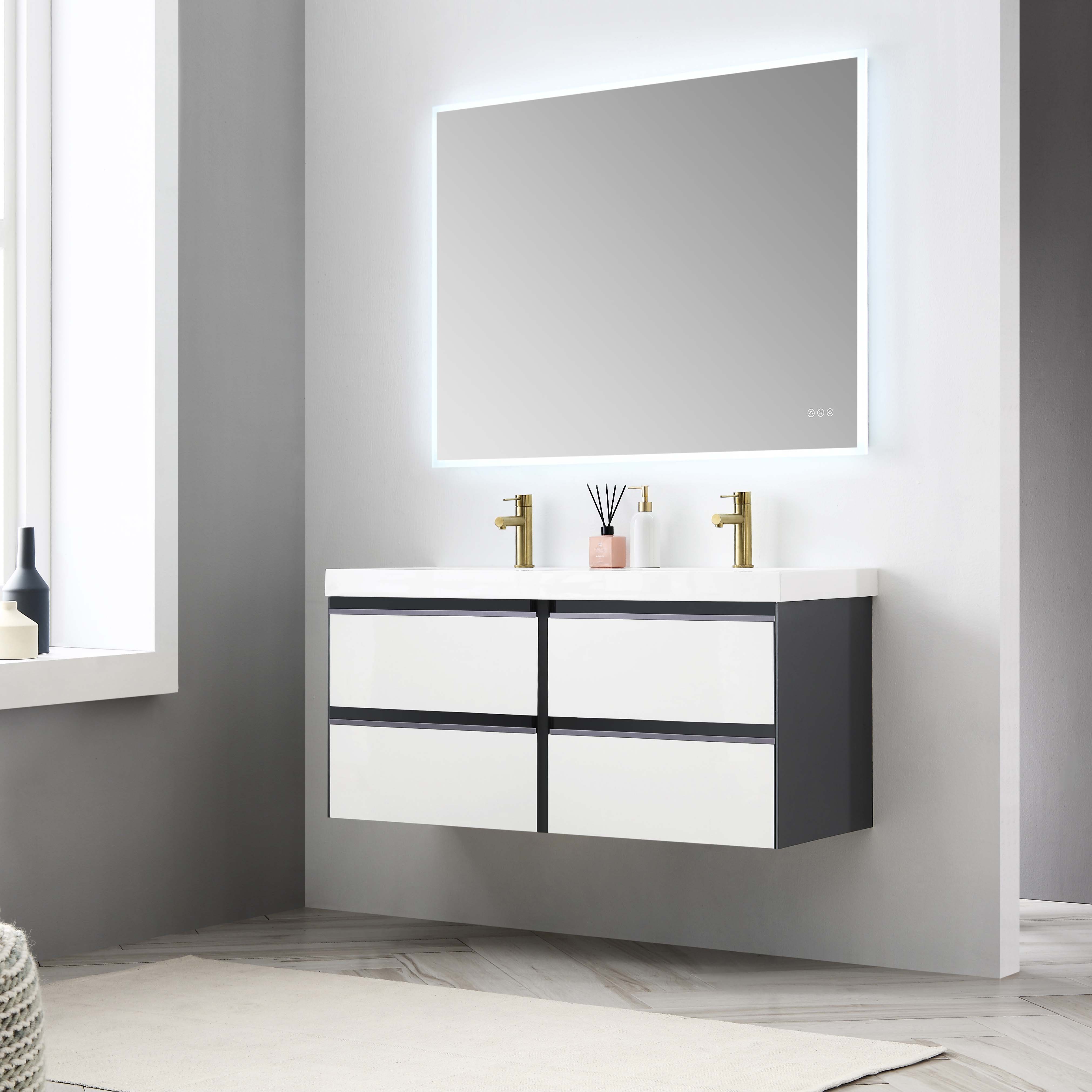 Berlin 48" Double Sink Wall Mount Vanity with Top - Modern Bathroom Vanity