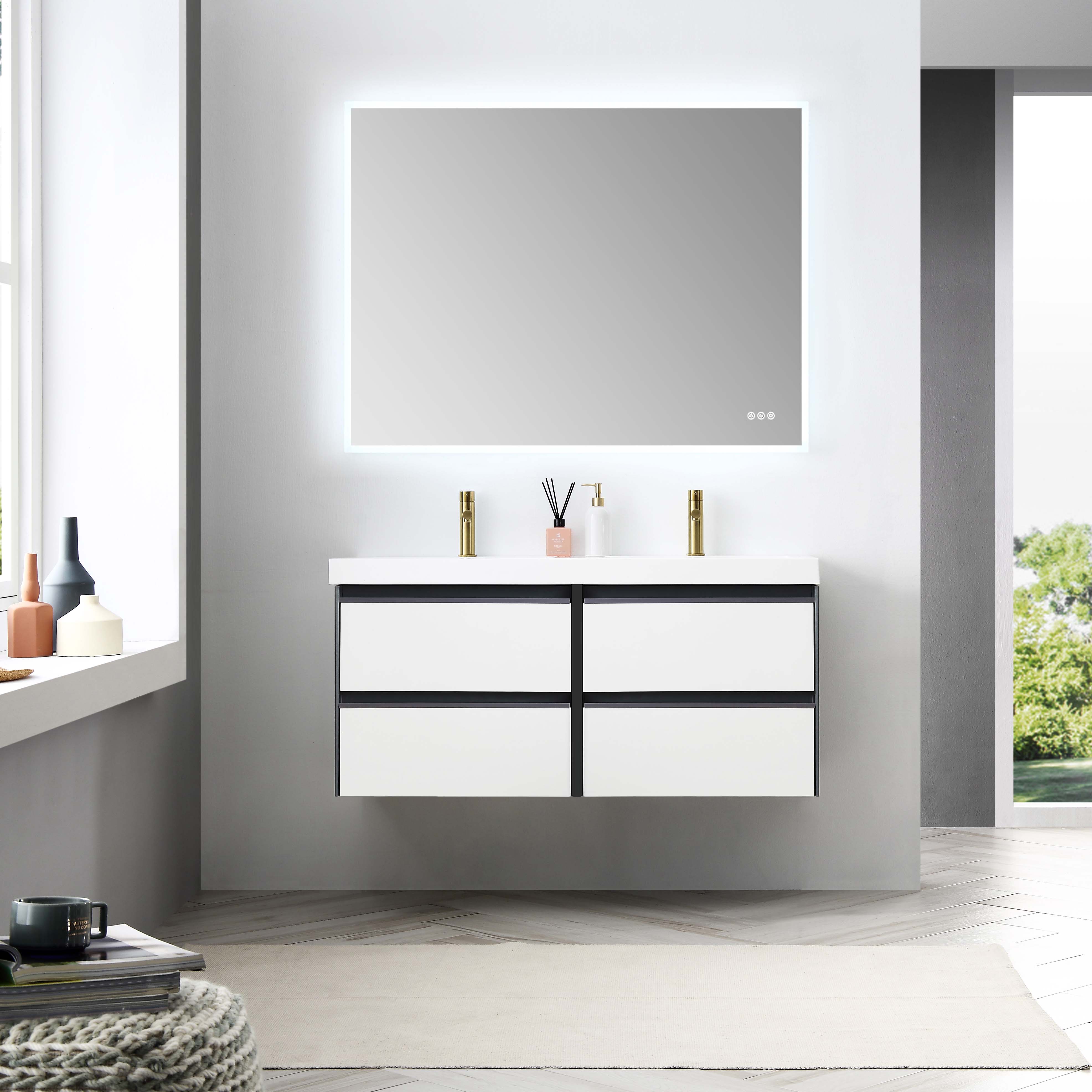 Berlin 48" Double Sink Wall Mount Vanity with Top - Modern Bathroom Vanity