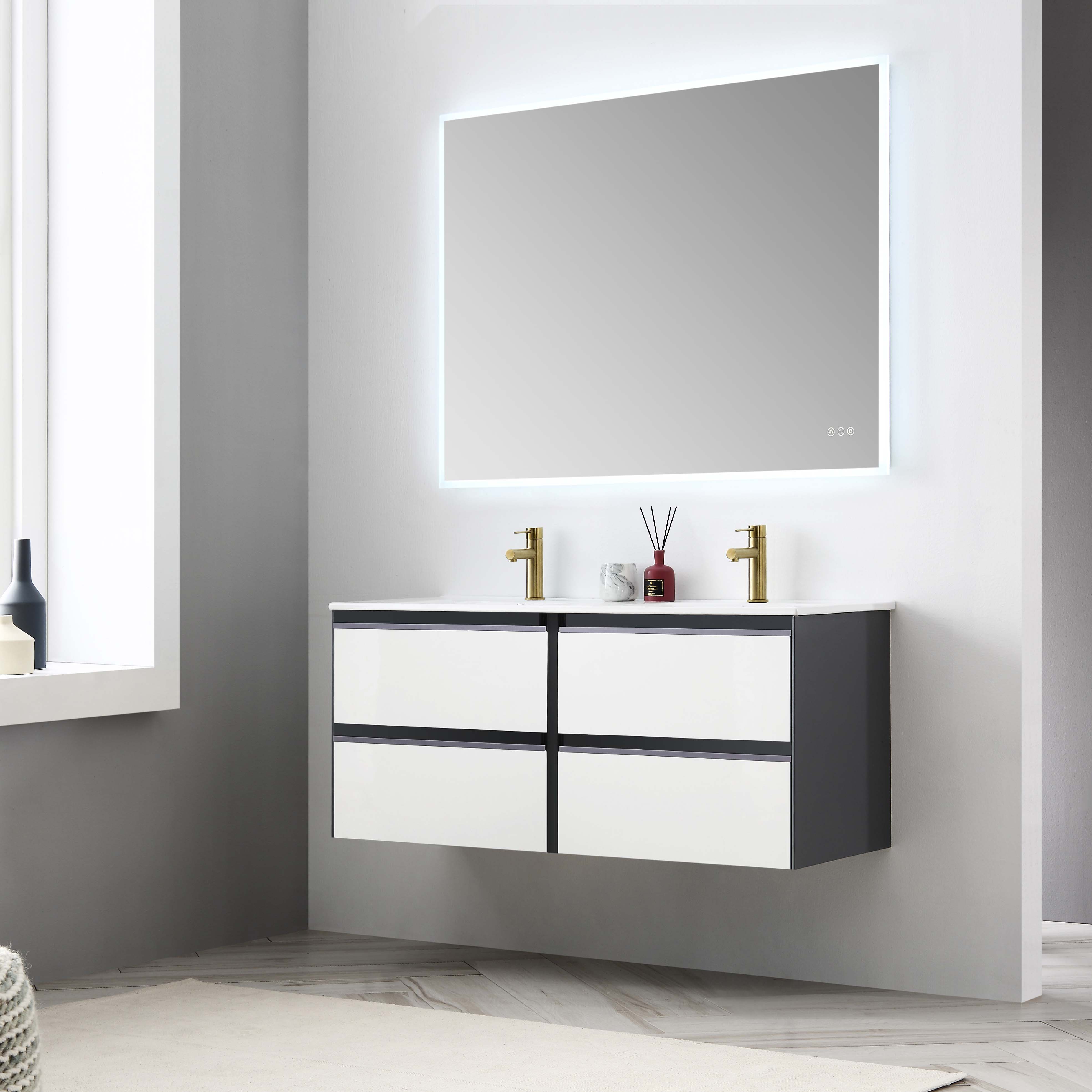 Berlin 48" Double Sink Wall Mount Vanity with Top - Modern Bathroom Vanity