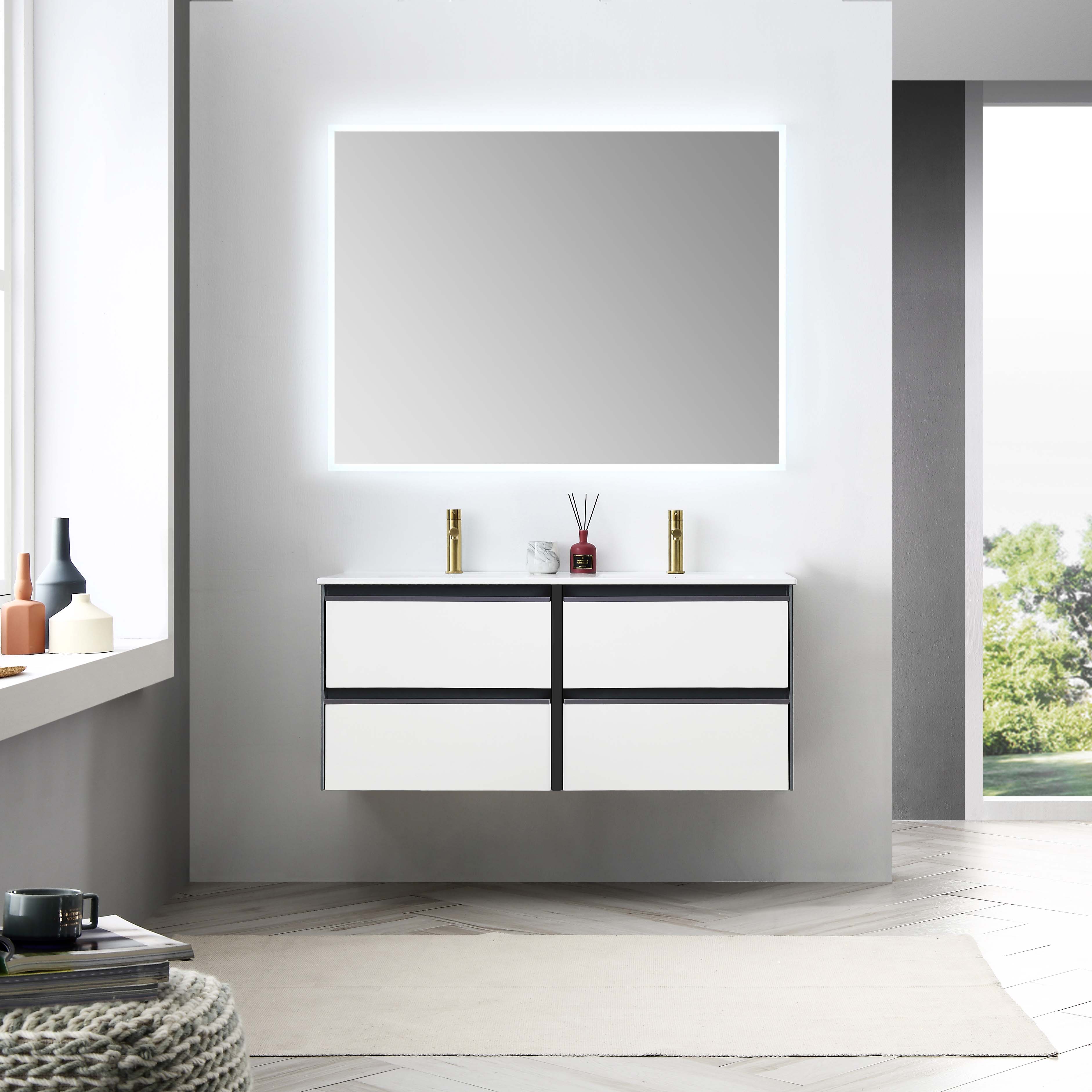 Berlin 48" Double Sink Wall Mount Vanity with Top - Modern Bathroom Vanity