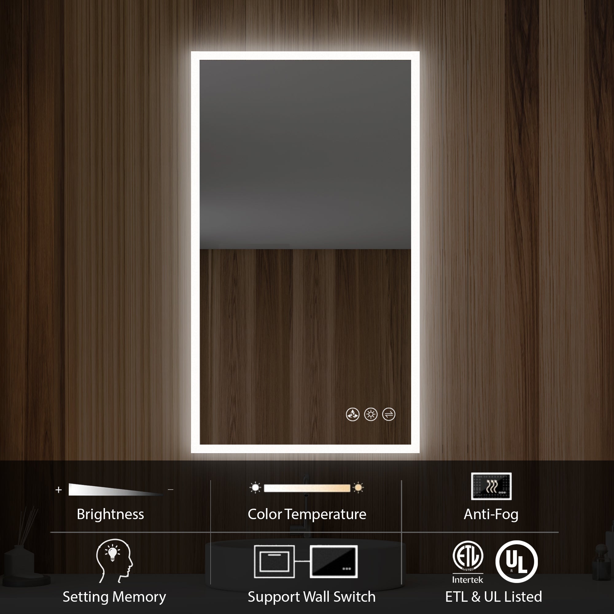 Beta 21″ by 36″ LED Mirror with Frosted Sides Vanity Plus
