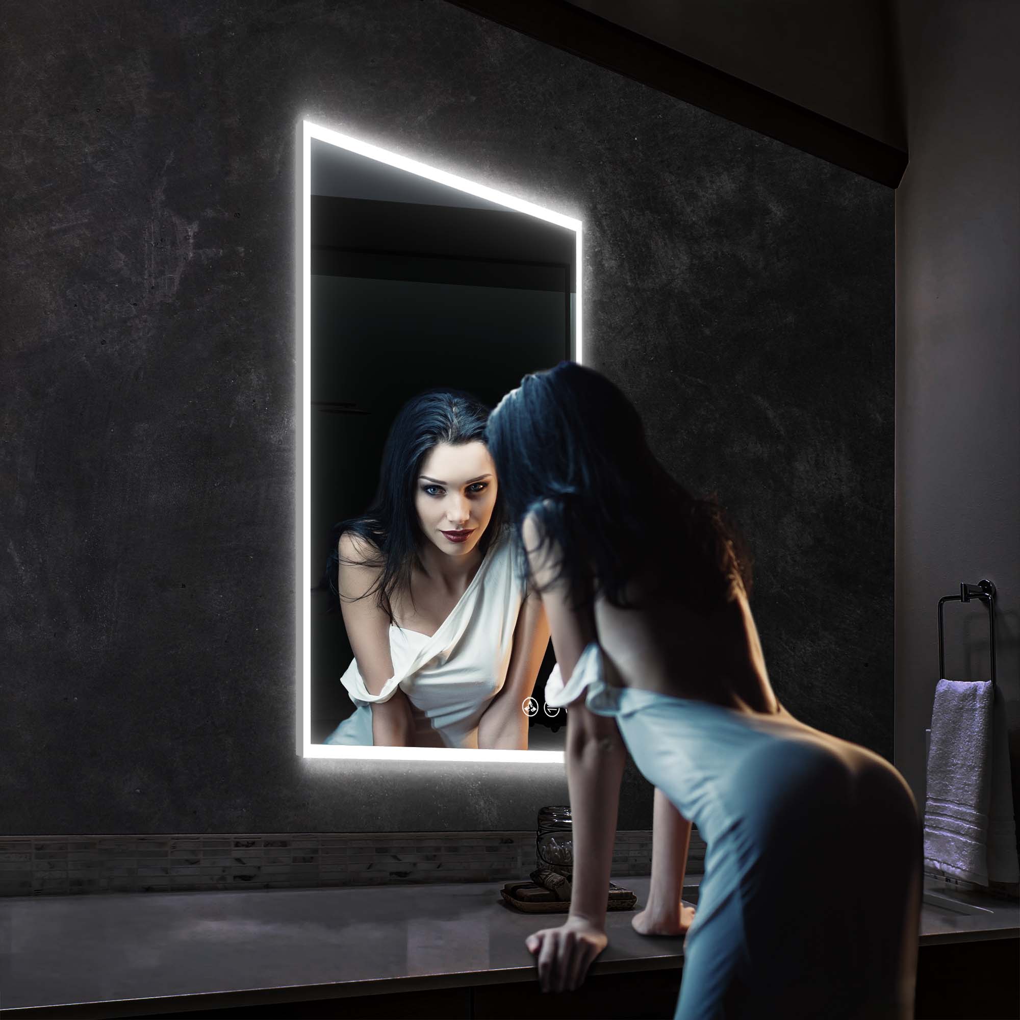 Beta 24″ by 36″ LED Mirror with Frosted Sides Vanity Plus