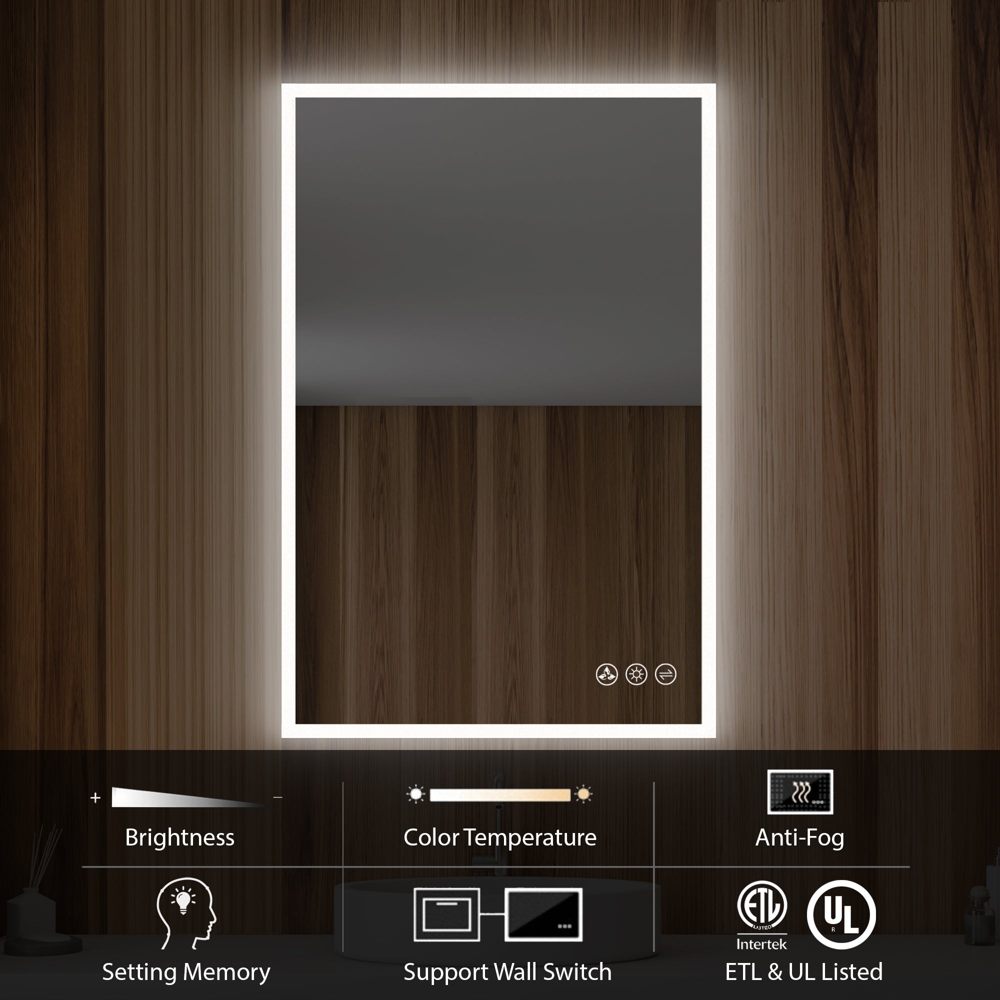 Beta 24″ by 36″ LED Mirror with Frosted Sides Vanity Plus