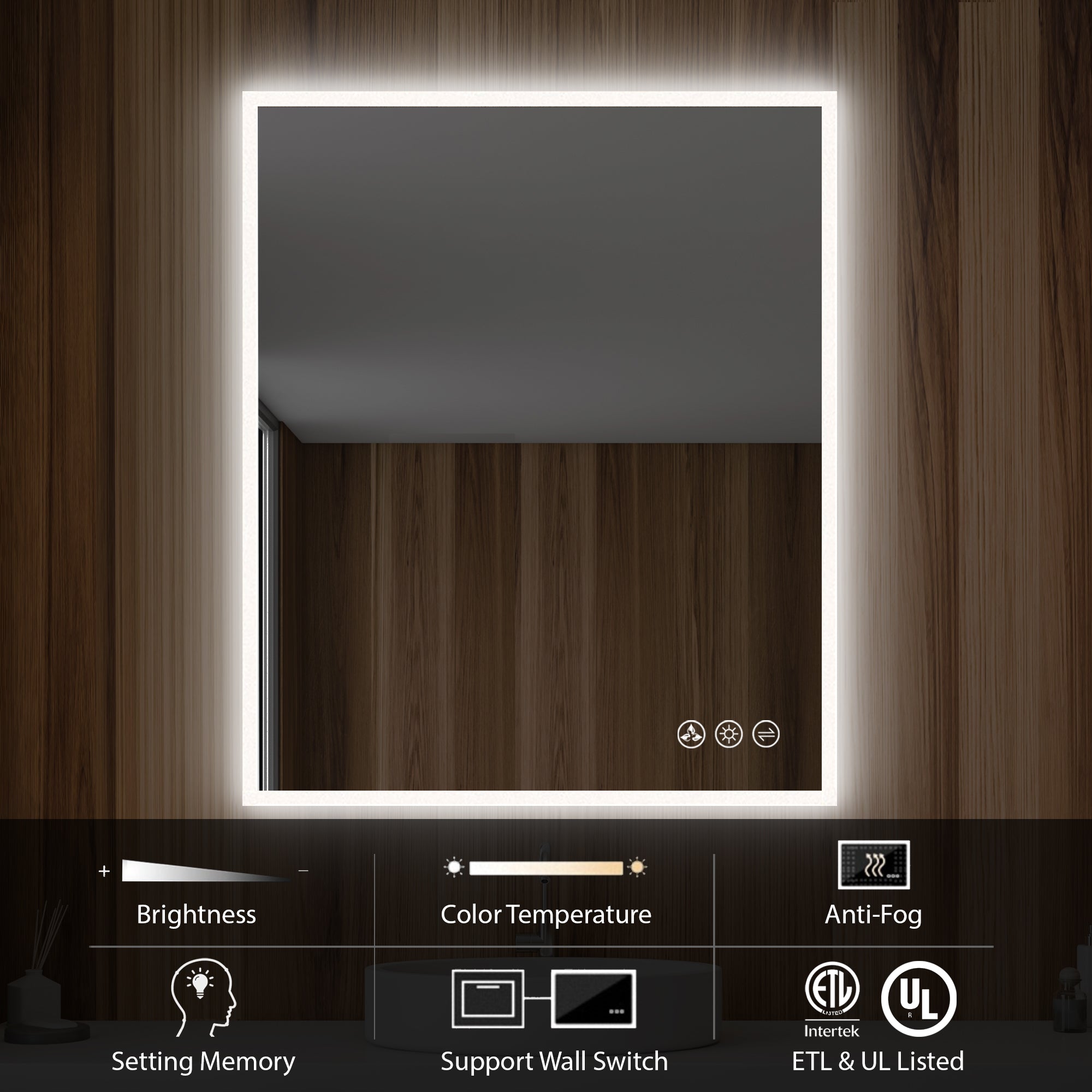 Beta 30″x 36″ LED Mirror with Frosted Sides Vanity Plus