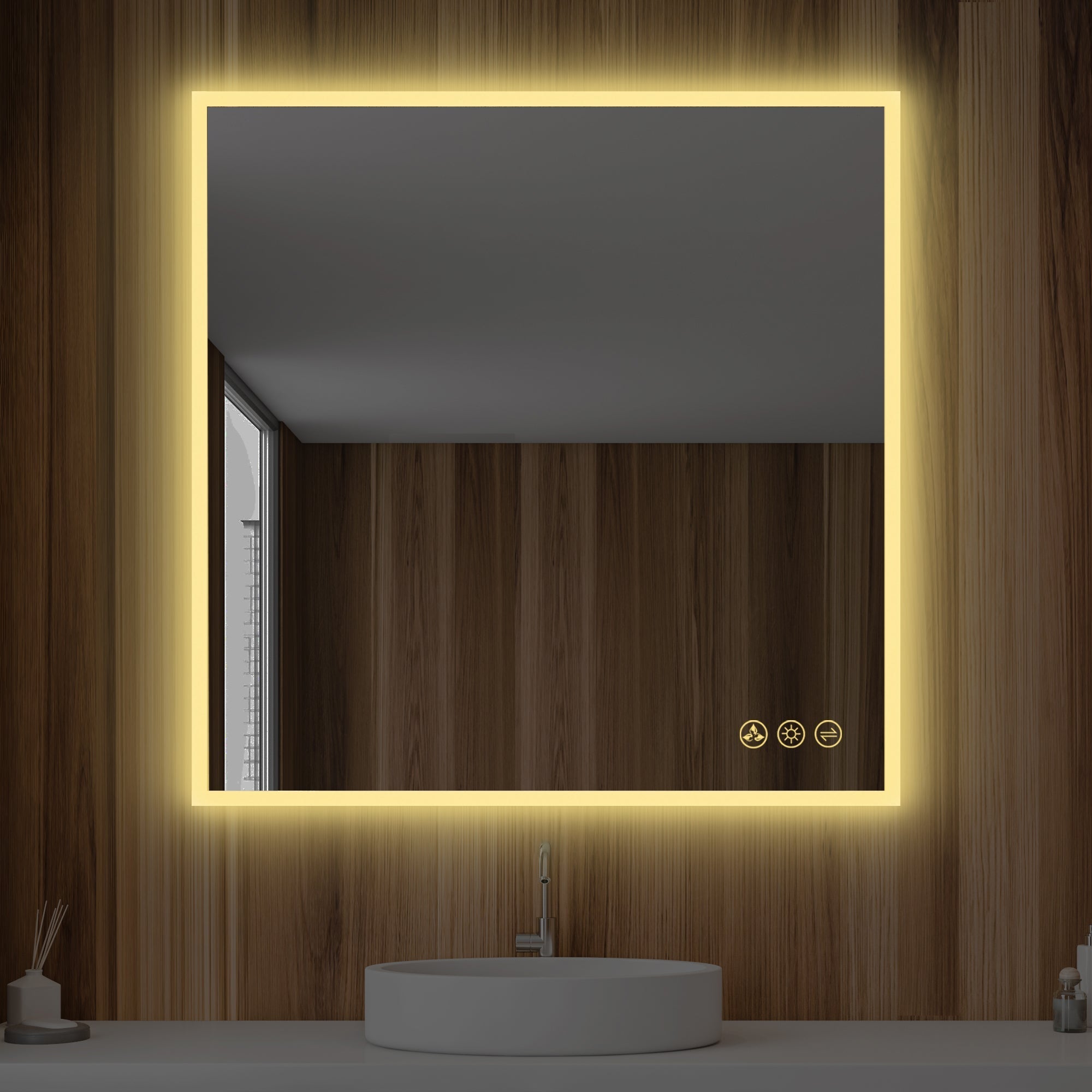Beta 36″ x 36″ LED Mirror with Frosted Sides Vanity Plus