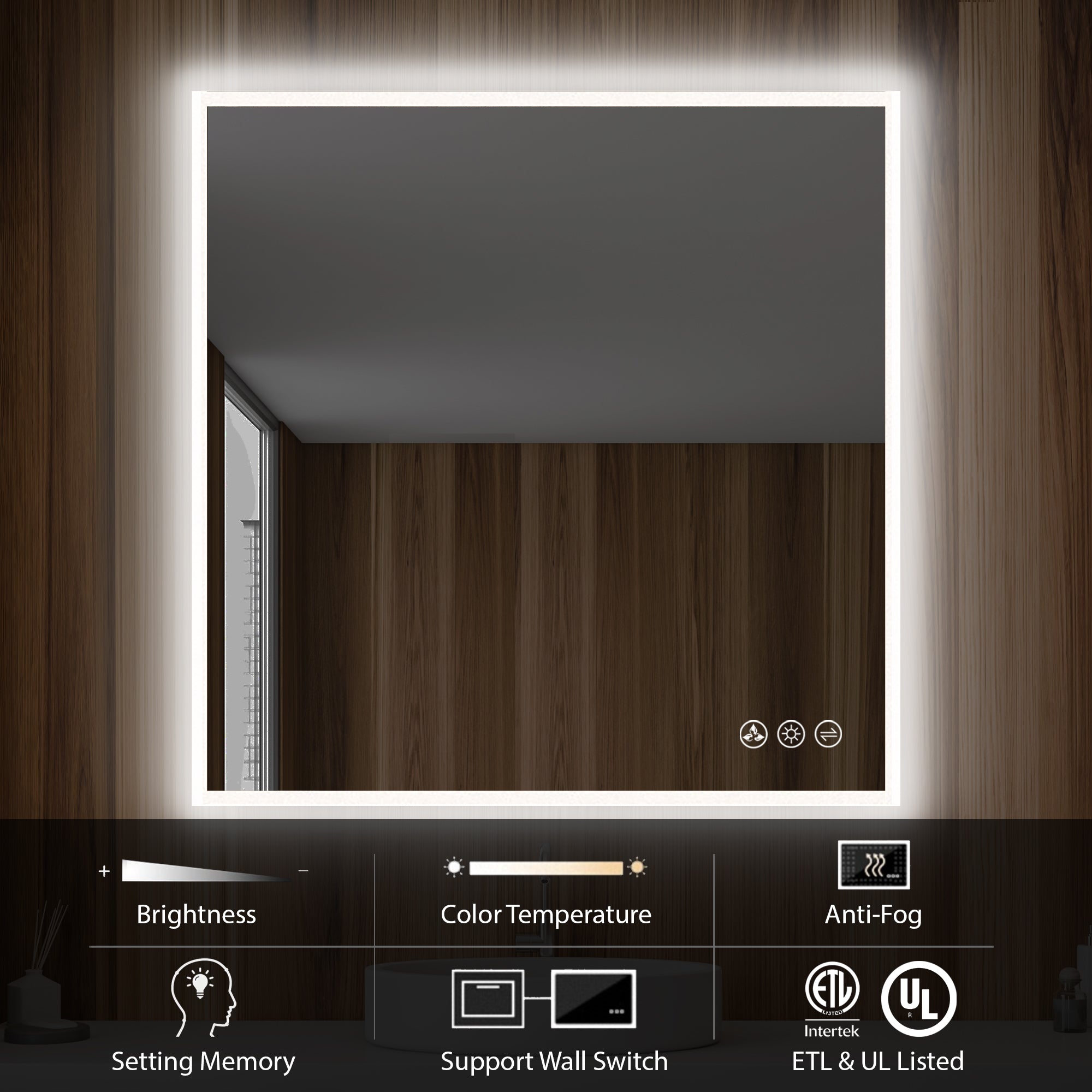 Beta 36″ by 36″ LED Mirror with Frosted Sides Vanity Plus