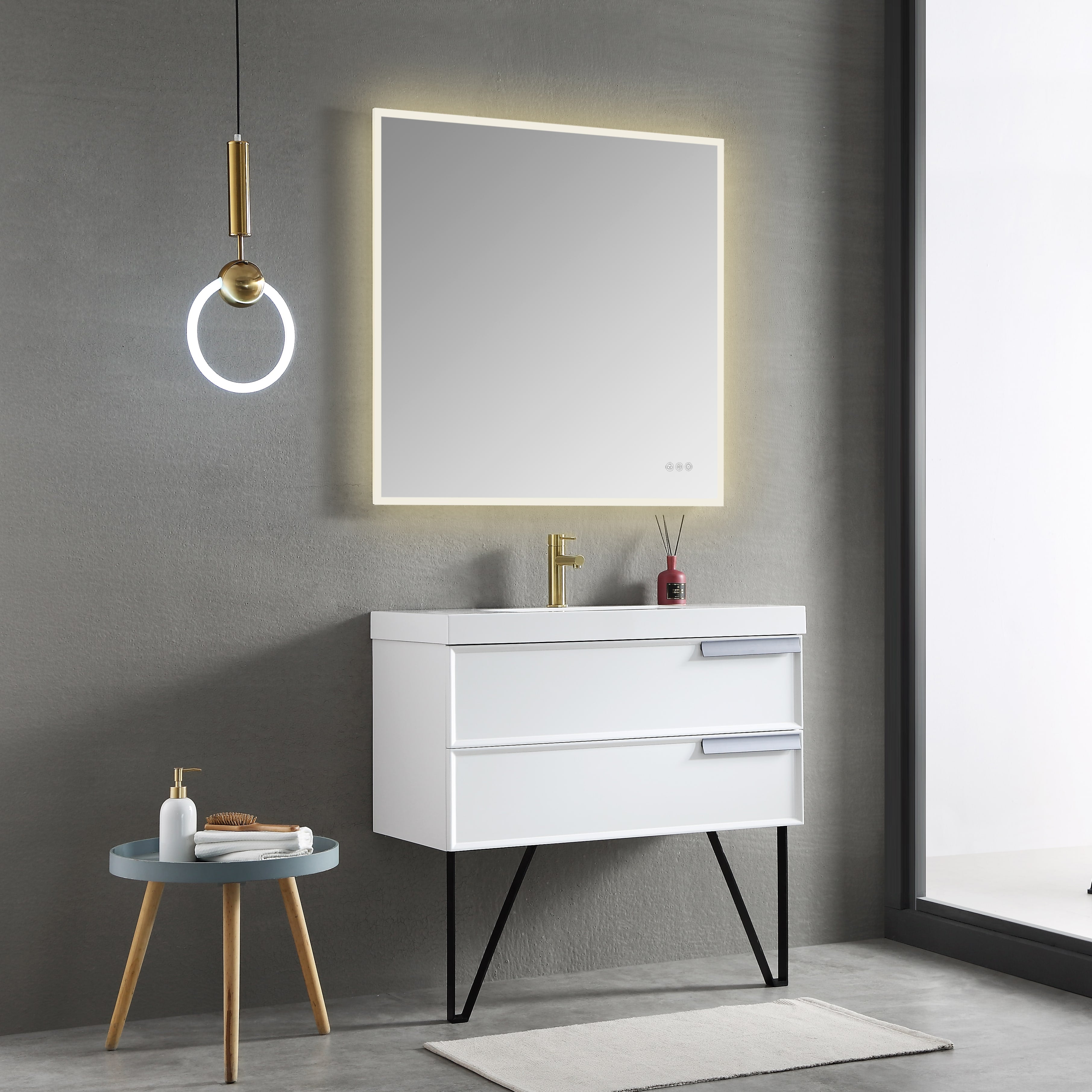 Beta 36″ by 36″ LED Mirror with Frosted Sides Vanity Plus