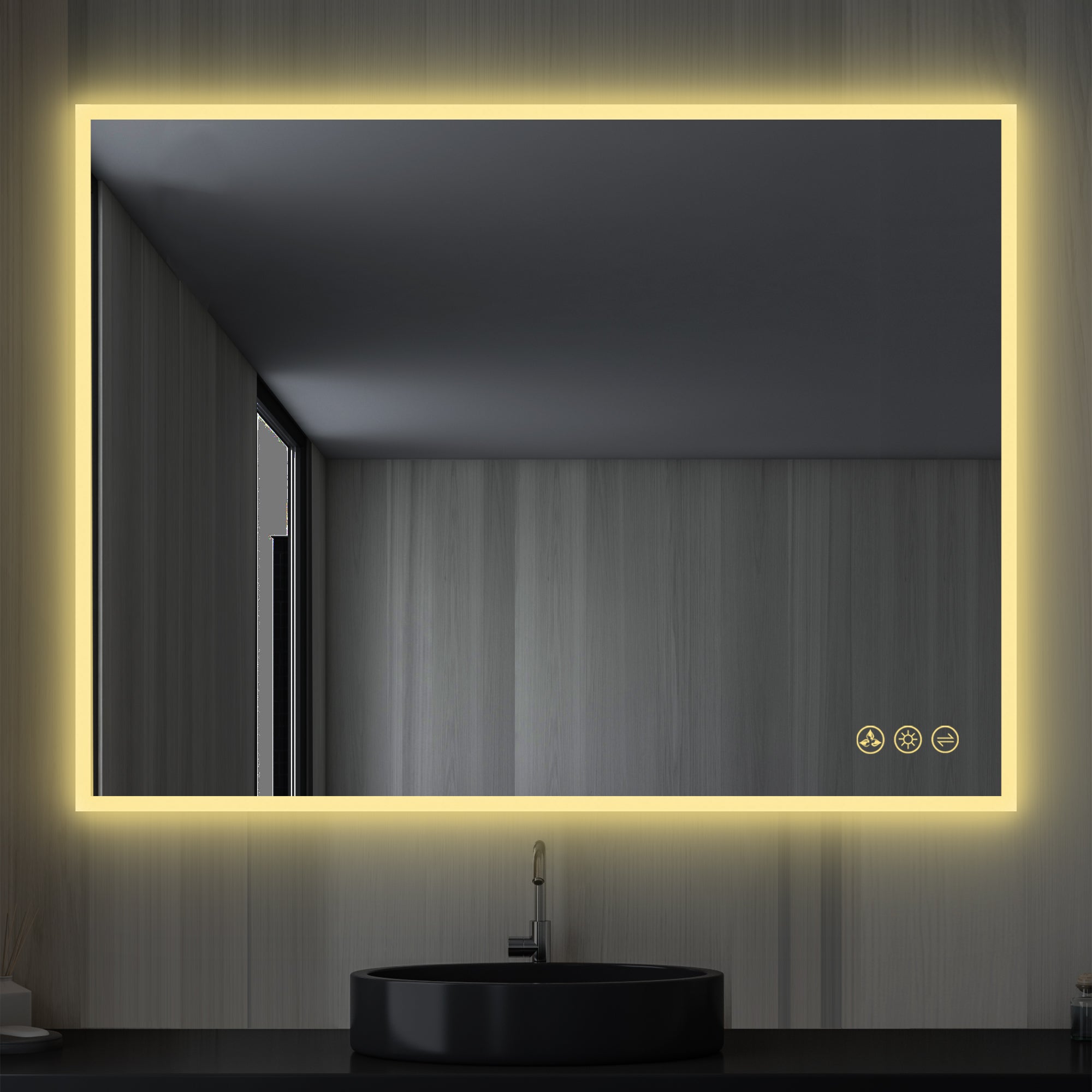 Beta 48″ by 36″ LED Mirror with Frosted Sides Vanity Plus