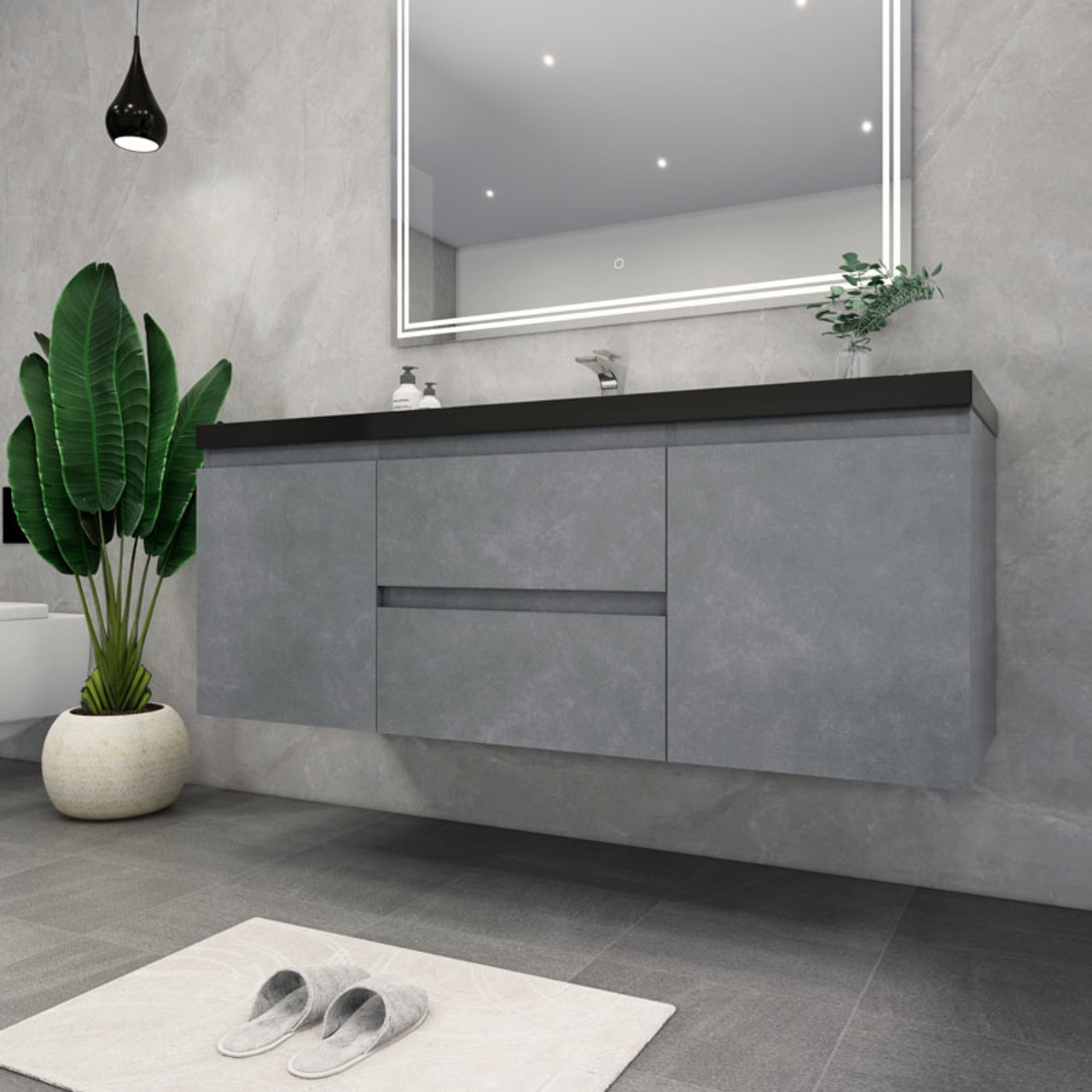 Blink 60'' Wall Mounted With Reinforced Acrylic Right Sink