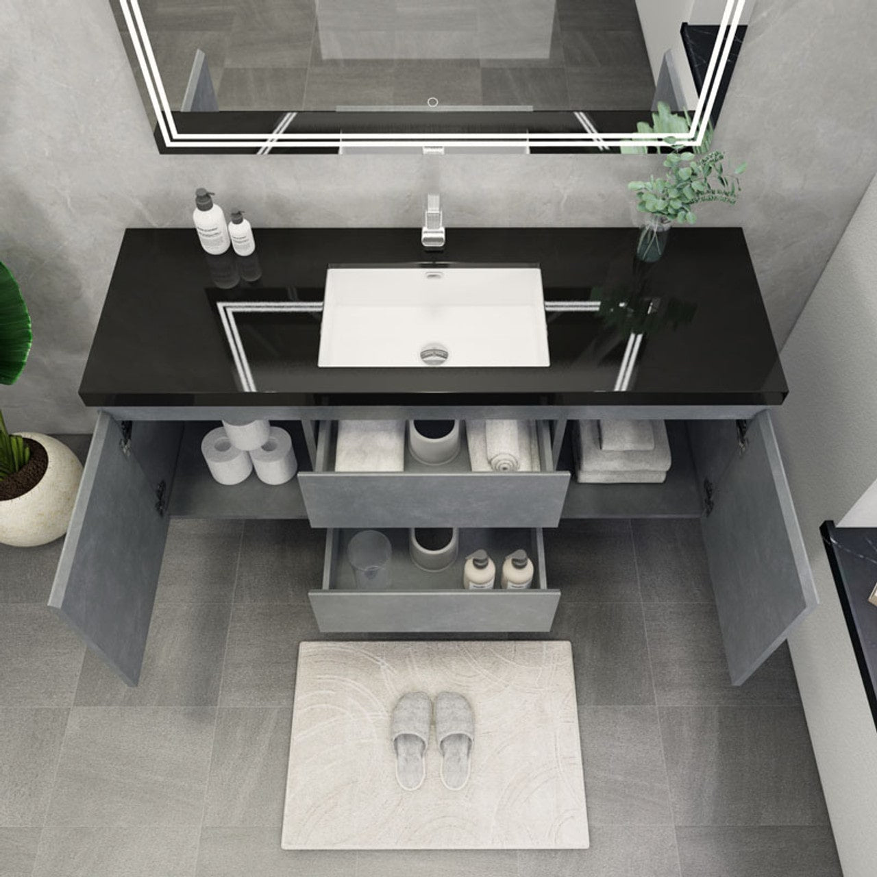 Blink 60'' Wall Mounted With Reinforced Acrylic Right Sink