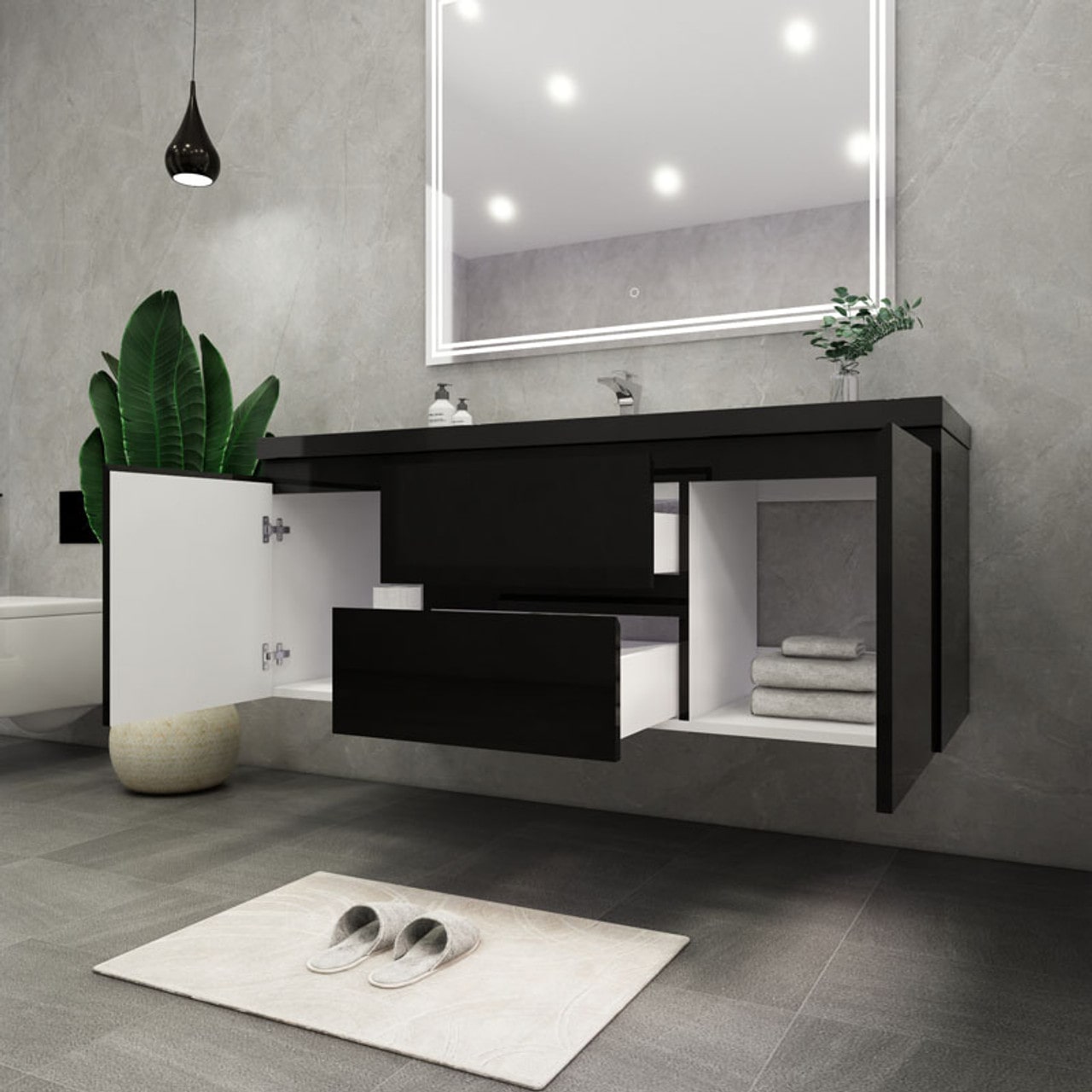 Blink 60'' Wall Mounted With Reinforced Acrylic Right Sink