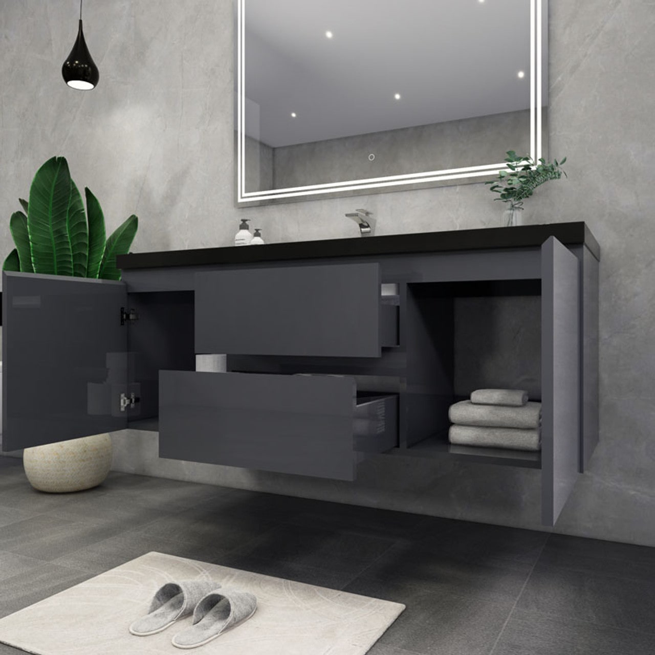 Blink 60'' Wall Mounted With Reinforced Acrylic Right Sink