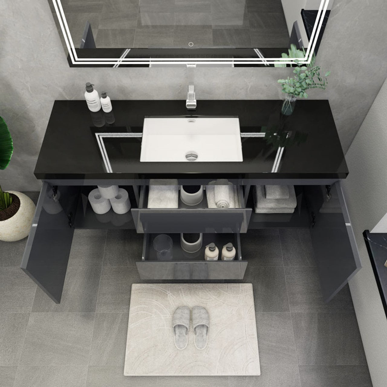 Blink 60'' Wall Mounted With Reinforced Acrylic Right Sink