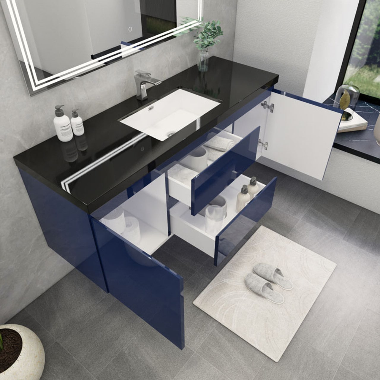Blink 60'' Wall Mounted With Reinforced Acrylic Right Sink