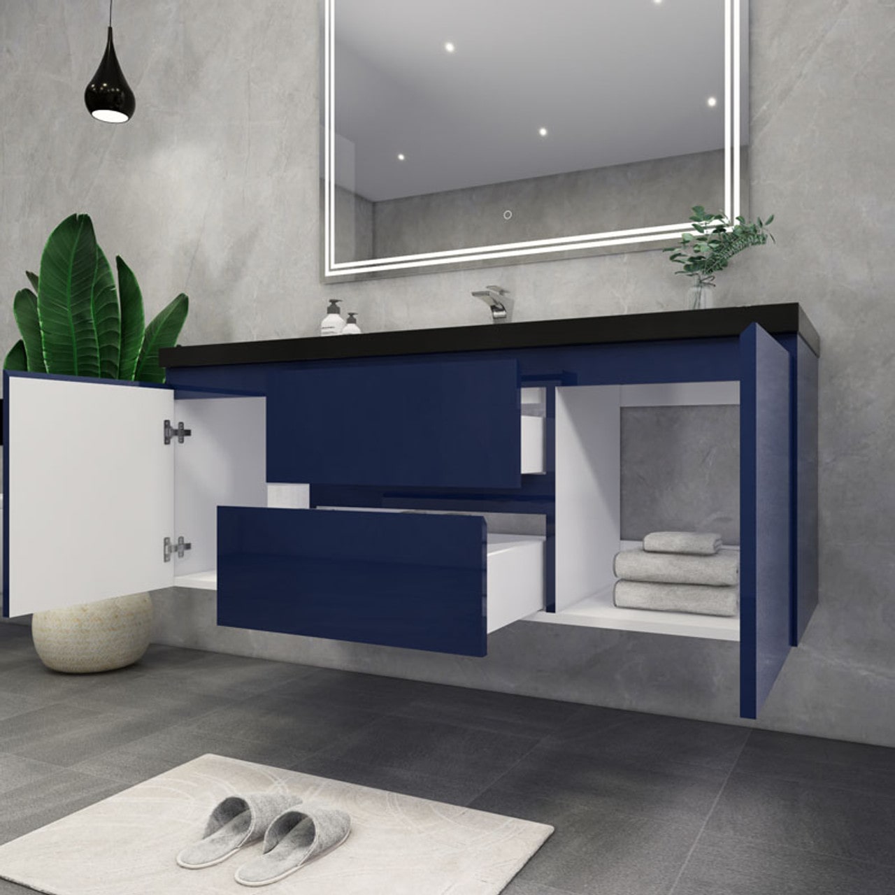 Blink 60'' Wall Mounted With Reinforced Acrylic Right Sink
