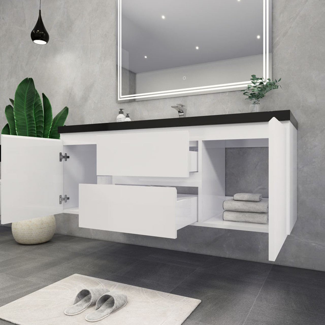 Blink 60'' Wall Mounted With Reinforced Acrylic Right Sink
