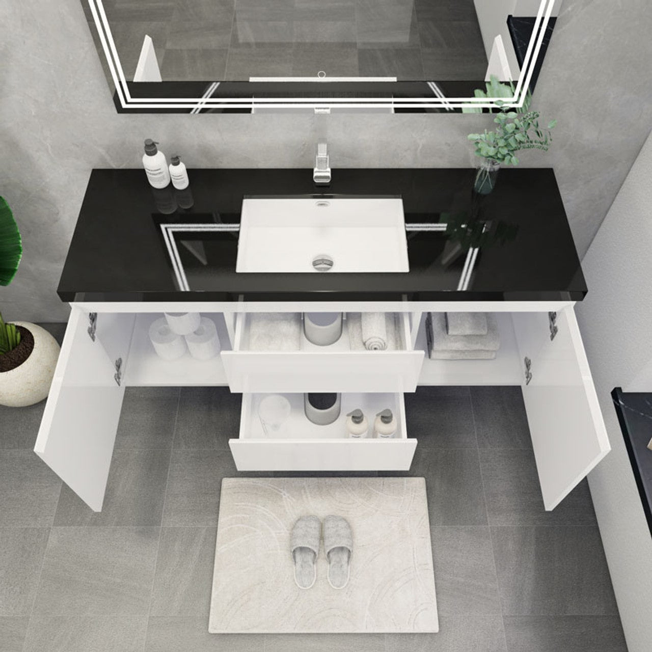 Blink 60'' Wall Mounted With Reinforced Acrylic Right Sink
