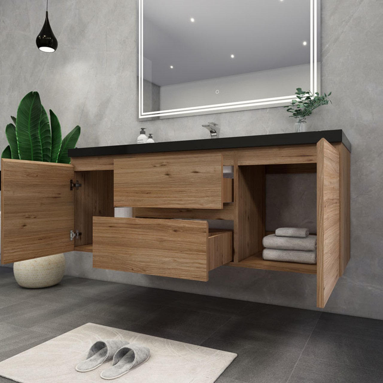 Blink 60'' Wall Mounted With Reinforced Acrylic Right Sink