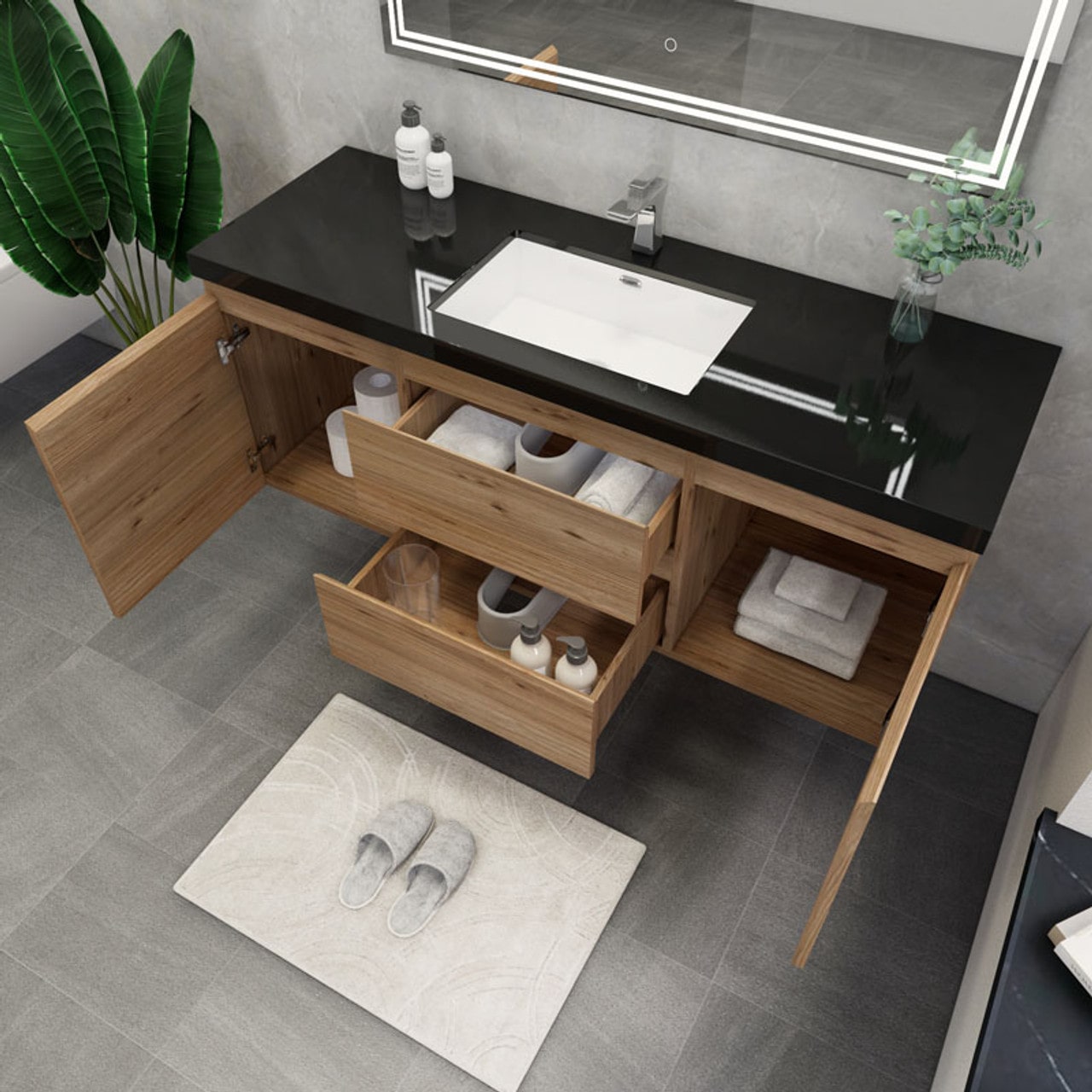 Blink 60'' Wall Mounted With Reinforced Acrylic Right Sink