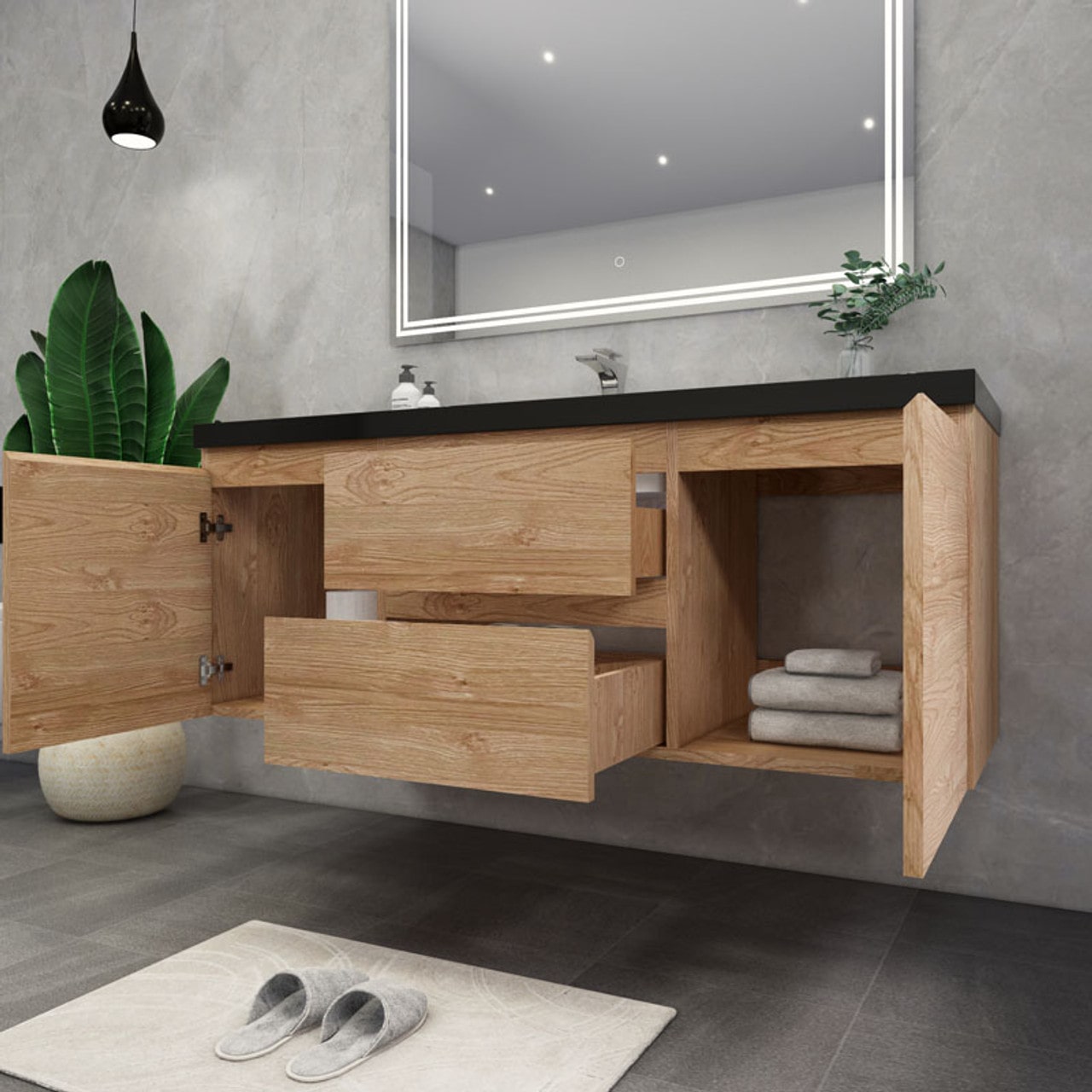 Blink 60'' Wall Mounted With Reinforced Acrylic Right Sink