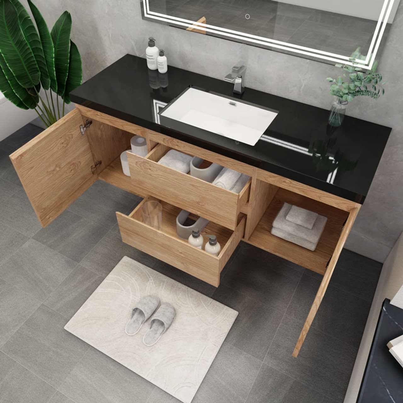 Blink 60'' Wall Mounted With Reinforced Acrylic Right Sink