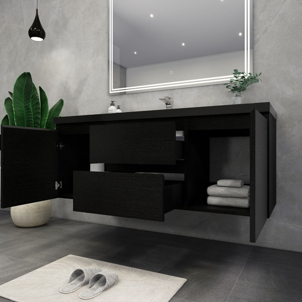 Blink 60'' Wall Mounted With Reinforced Acrylic Right Sink