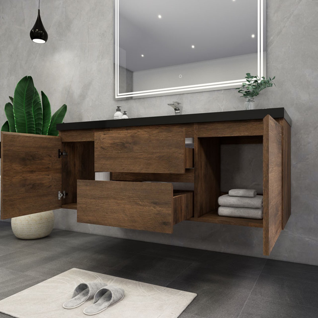 Blink 60'' Wall Mounted With Reinforced Acrylic Right Sink