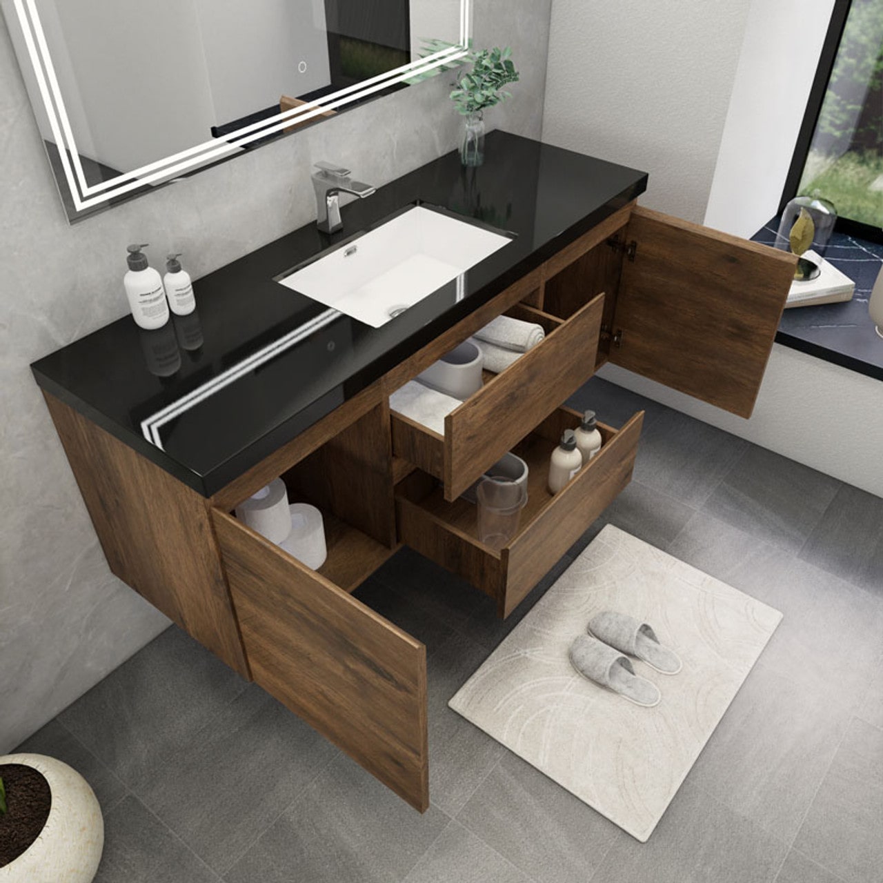 Blink 60'' Wall Mounted With Reinforced Acrylic Right Sink